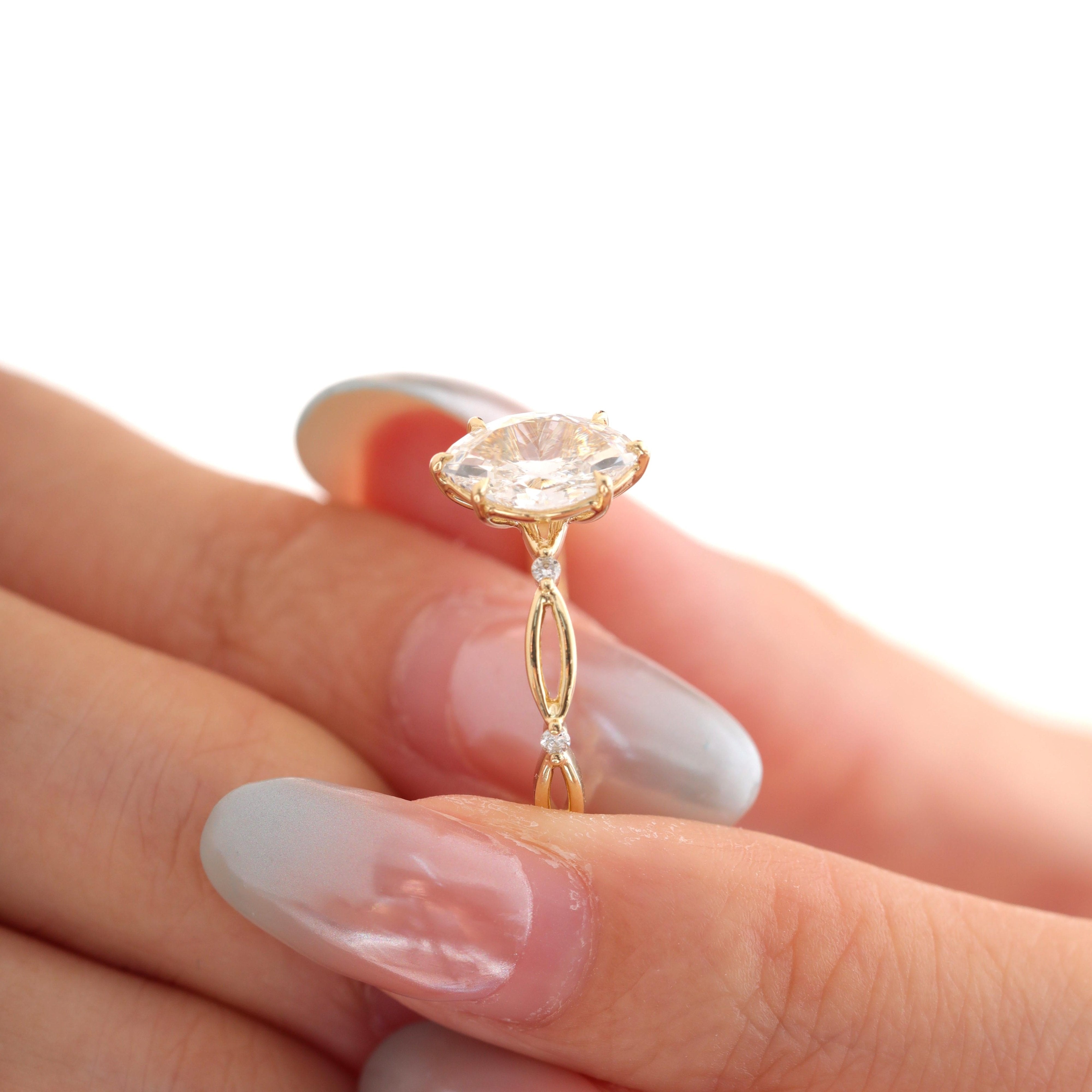 10K Yellow Gold 1ct Marquise Lab Diamond Ring - MMR