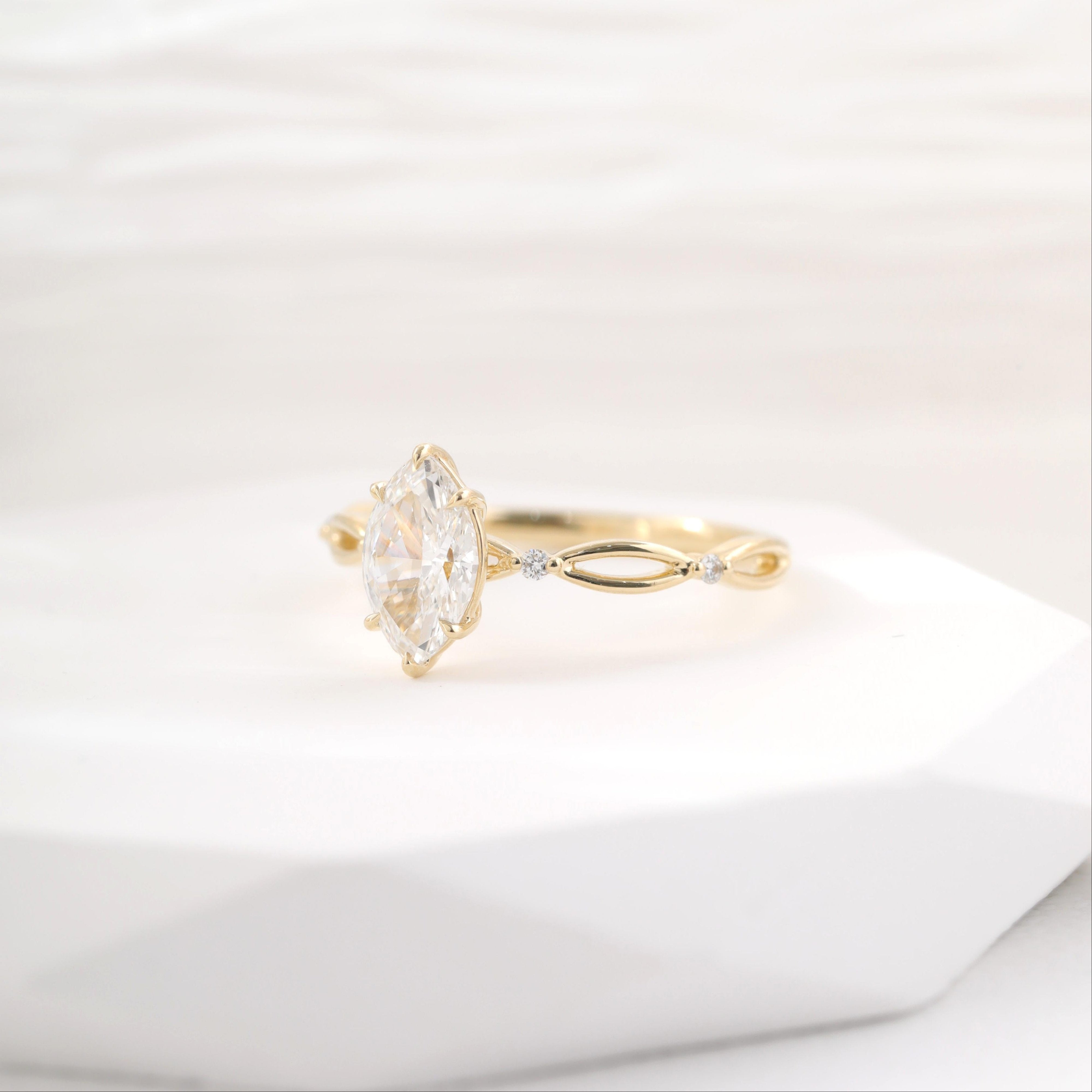 10K Yellow Gold 1ct Marquise Lab Diamond Ring - MMR