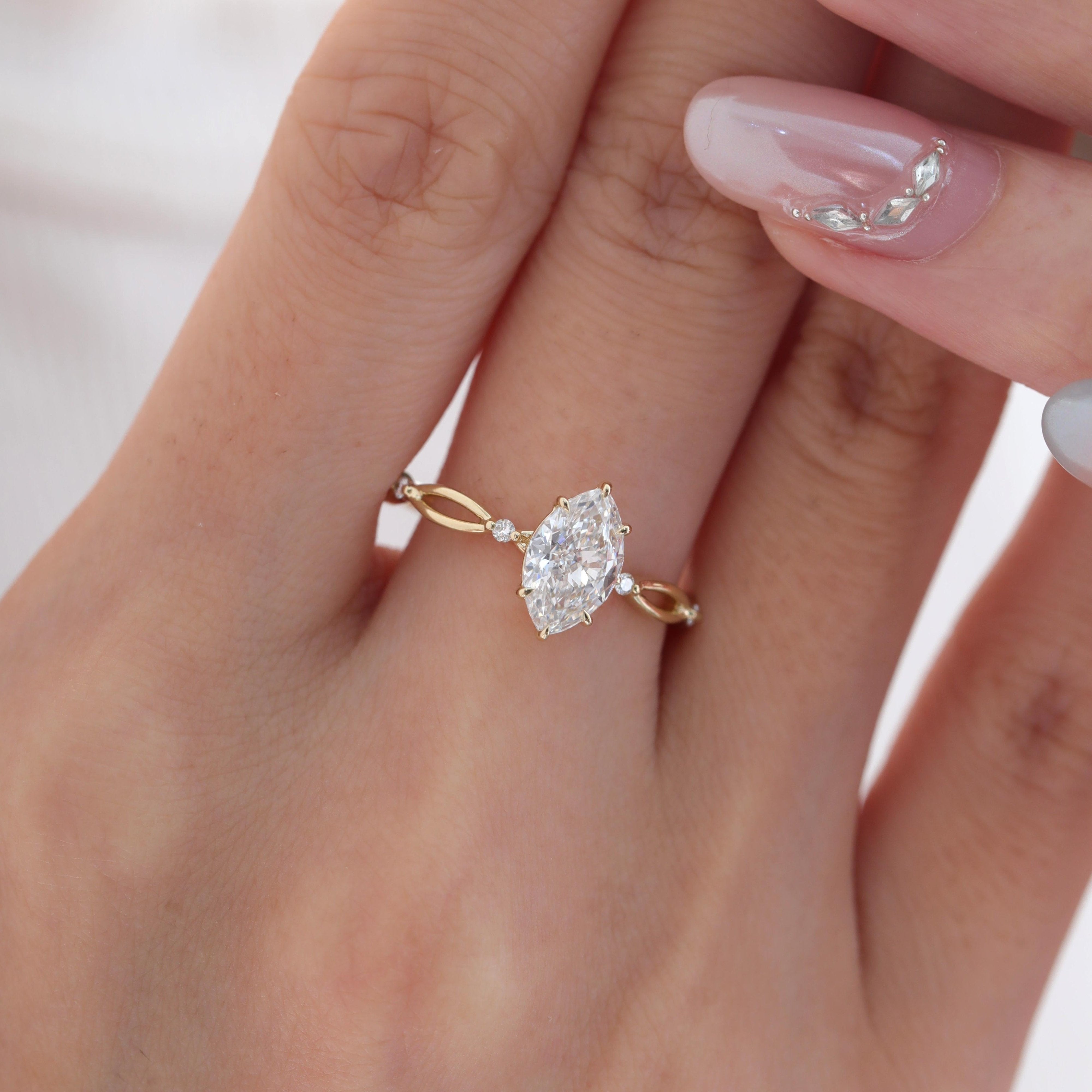 10K Yellow Gold 1ct Marquise Lab Diamond Ring - MMR