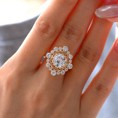 10K Yellow Gold 2.17ct Old European Cut Lab Diamond Ring with Round Lab Diamond Halo - MMR
