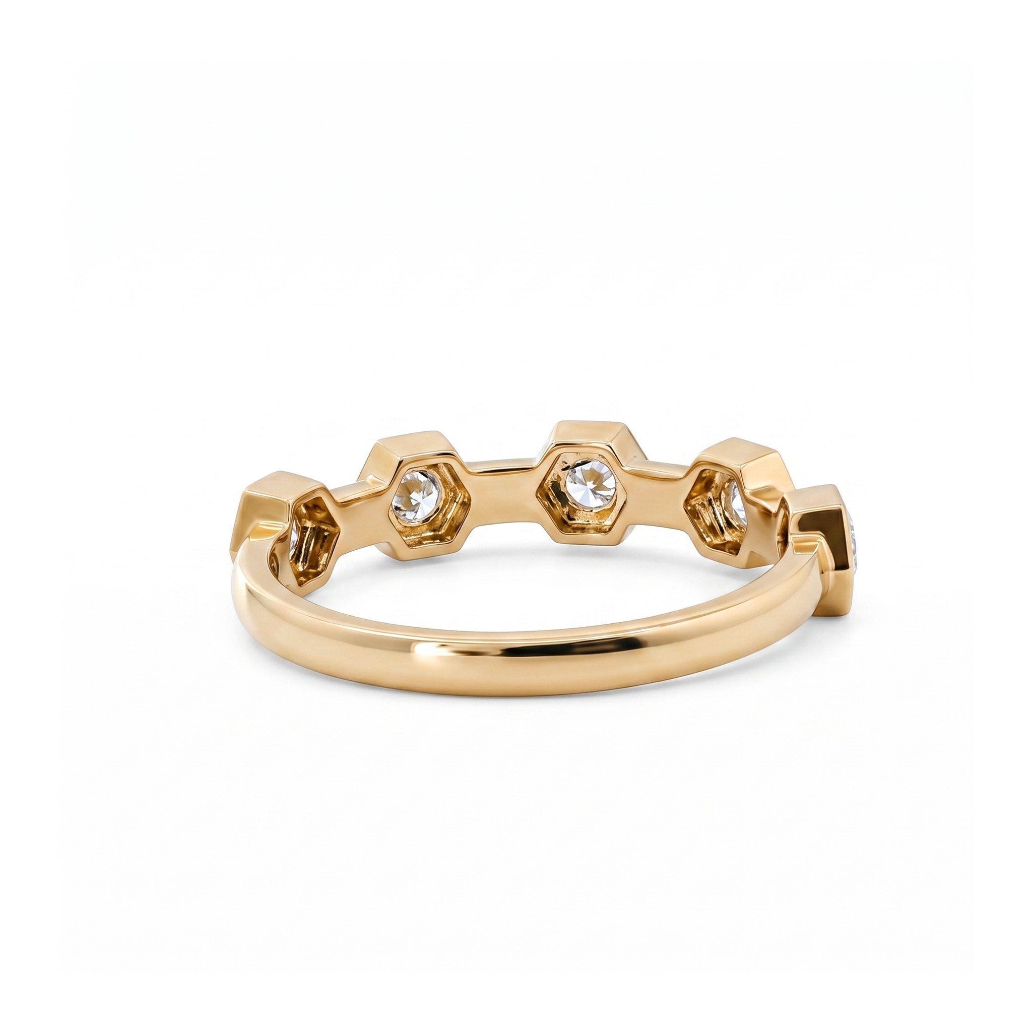 10K Yellow Gold 2.5mm Round Lab Diamond Hexagon Bezel Set Half Eternity Band - MMR