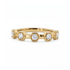 10K Yellow Gold 2.5mm Round Lab Diamond Hexagon Bezel Set Half Eternity Band - MMR