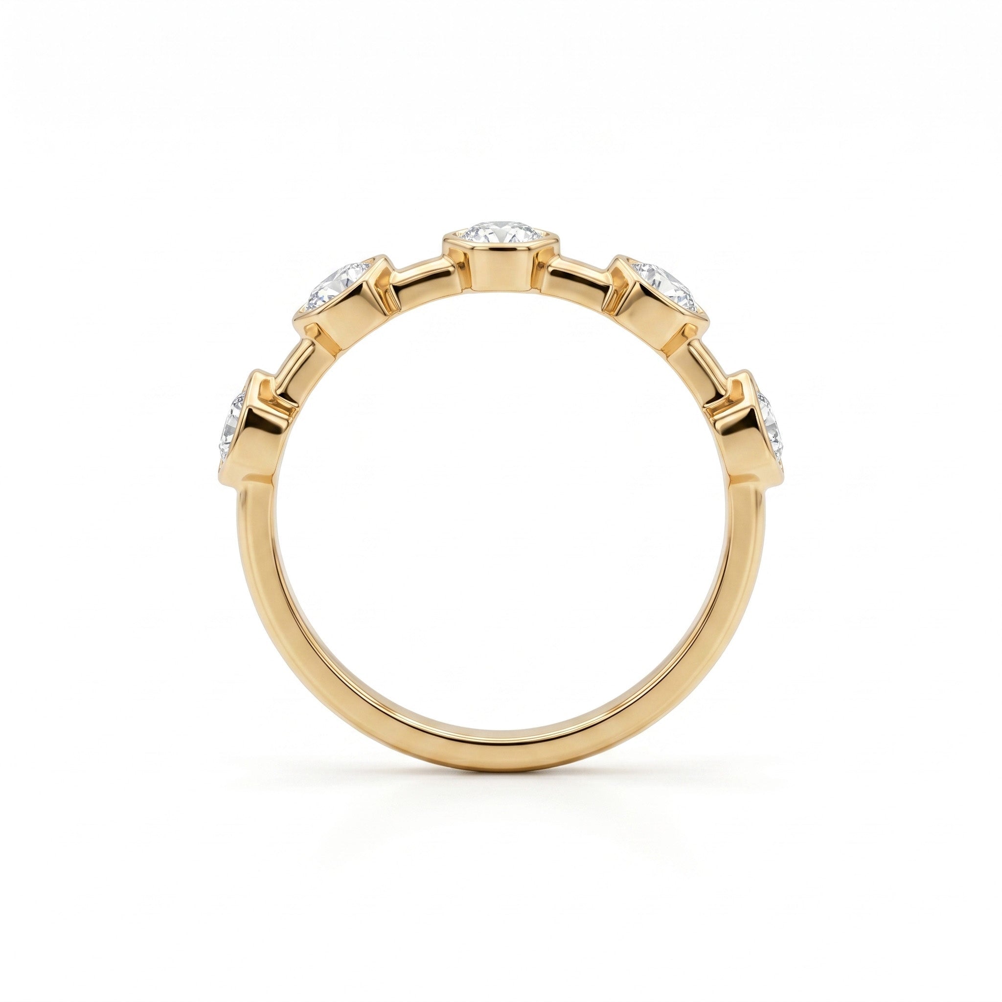 10K Yellow Gold 2.5mm Round Lab Diamond Hexagon Bezel Set Half Eternity Band - MMR