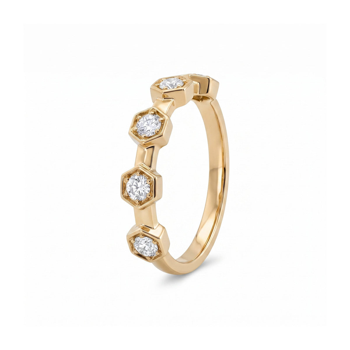10K Yellow Gold 2.5mm Round Lab Diamond Hexagon Bezel Set Half Eternity Band - MMR