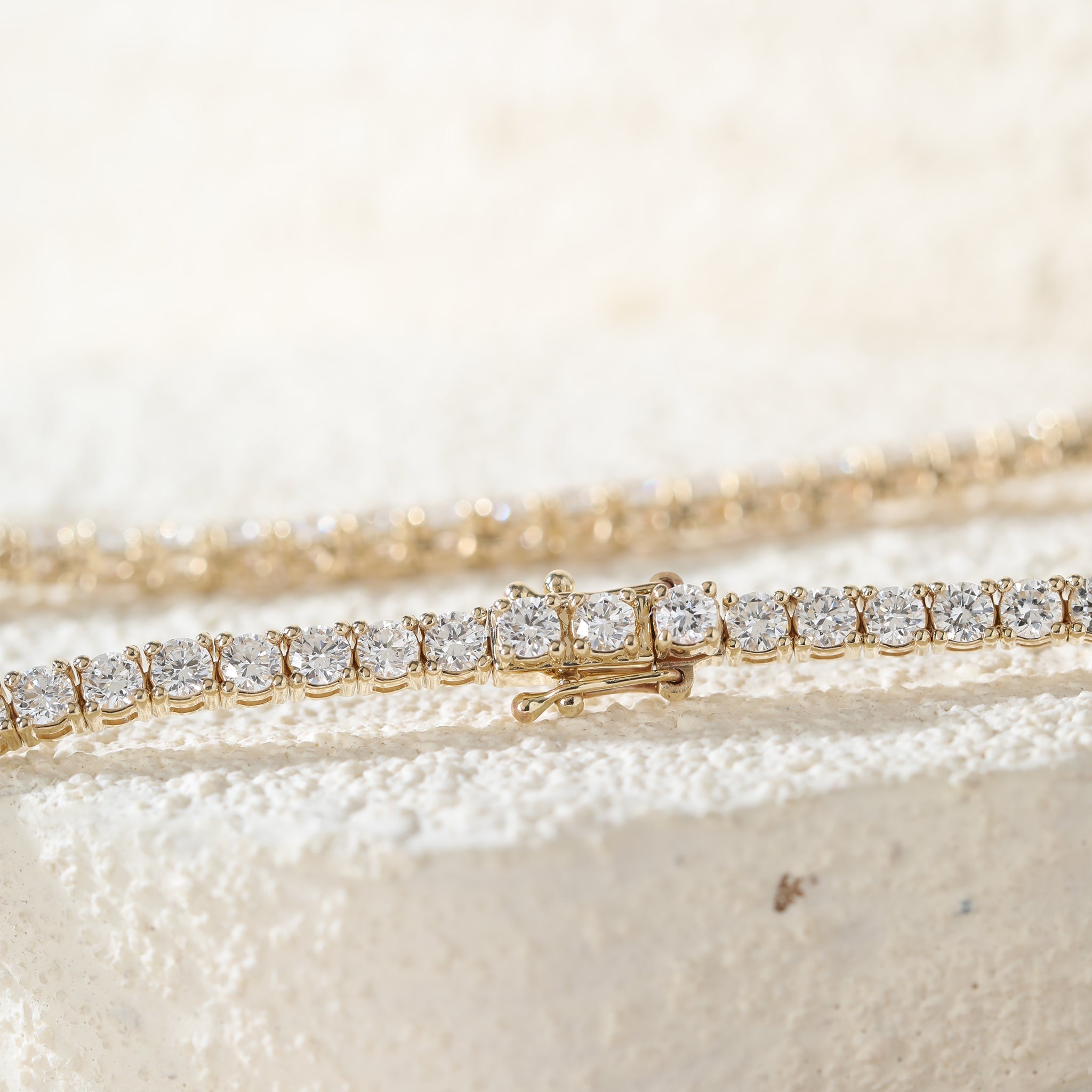 10K Yellow Gold 2.6mm 4 - Prong Basket Set Round Brilliant Cut Lab Diamond Tennis Necklace (15") - MMR