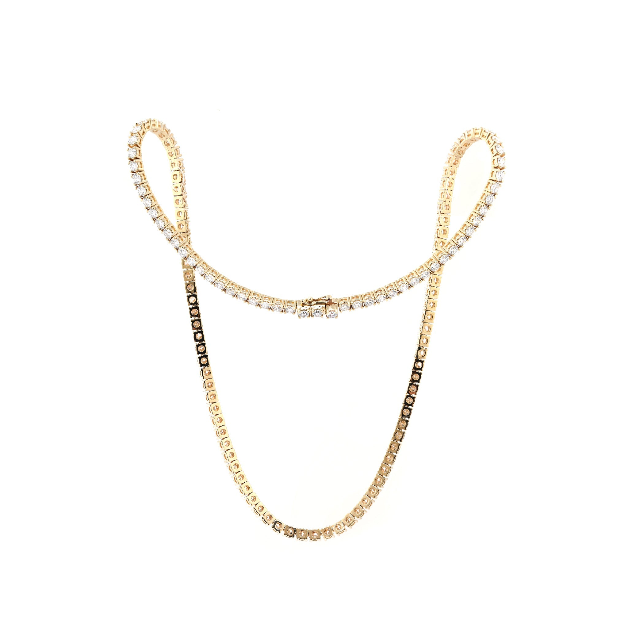10K Yellow Gold 2.6mm 4 - Prong Basket Set Round Brilliant Cut Lab Diamond Tennis Necklace (15") - MMR