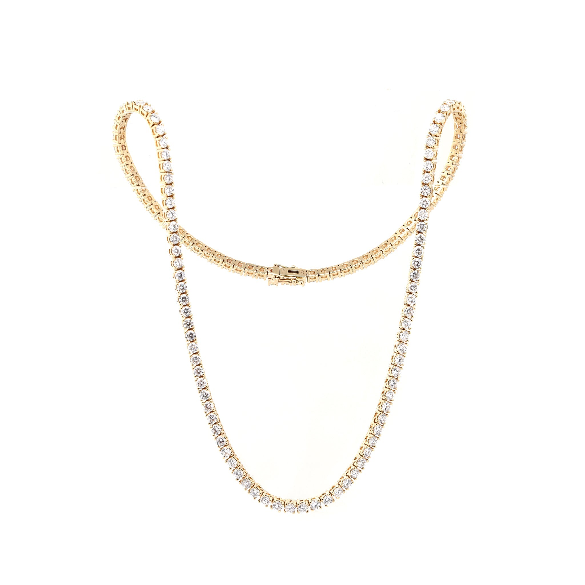 10K Yellow Gold 2.6mm 4 - Prong Basket Set Round Brilliant Cut Lab Diamond Tennis Necklace (15") - MMR