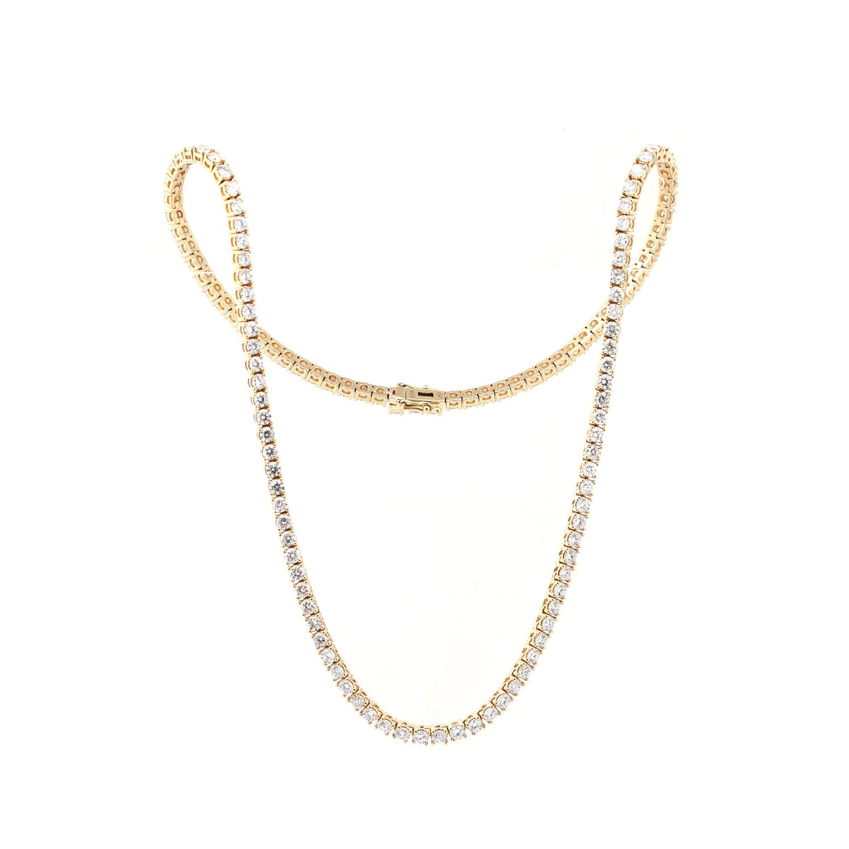 10K Yellow Gold 2.6mm 4 - Prong Basket Set Round Brilliant Cut Lab Diamond Tennis Necklace (15") - MMR
