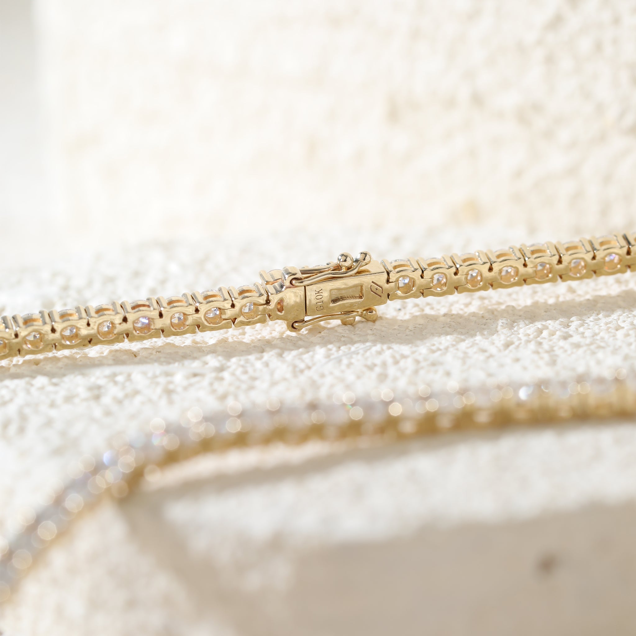 10K Yellow Gold 2.6mm 4 - Prong Basket Set Round Brilliant Cut Lab Diamond Tennis Necklace (15") - MMR