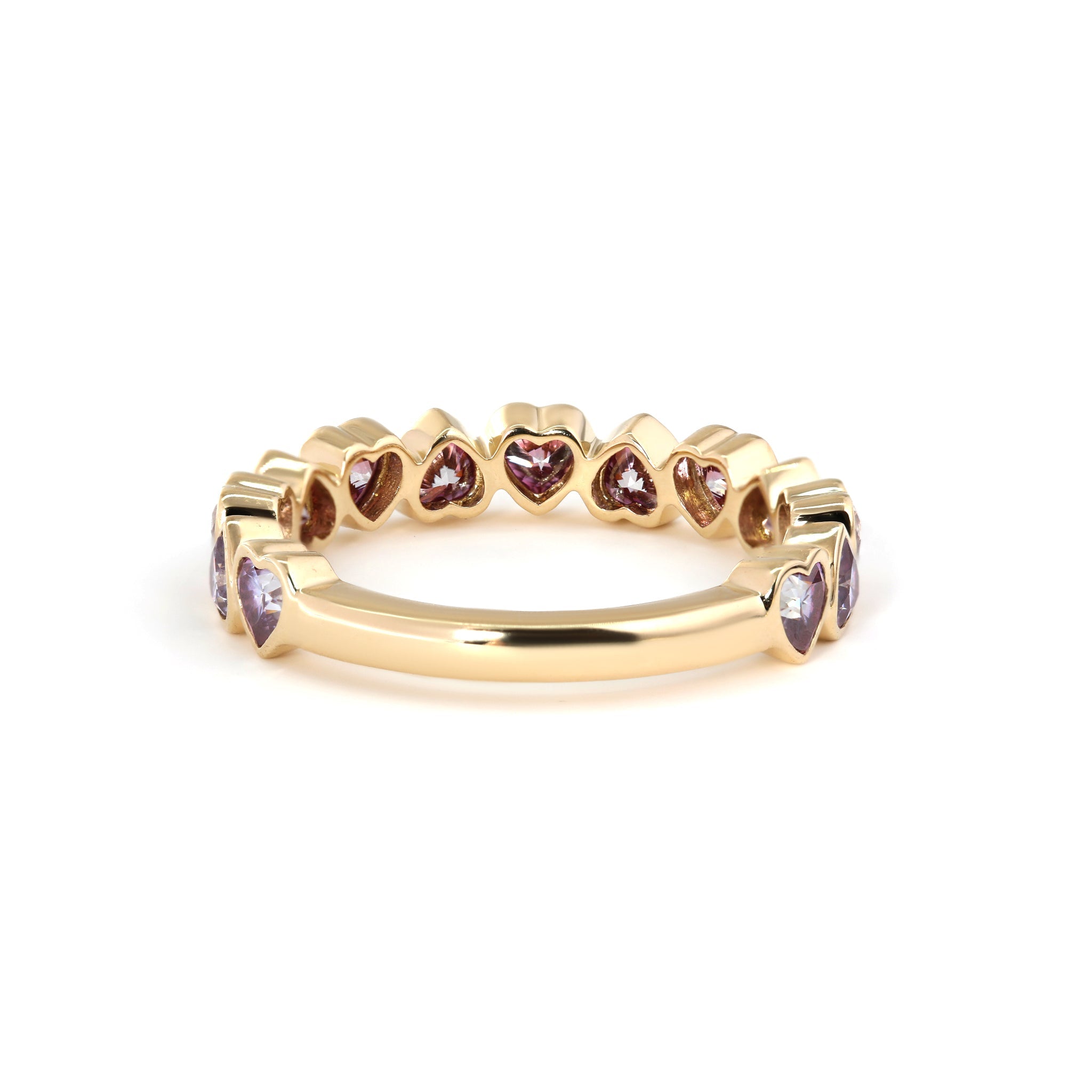 10K Yellow Gold 3*3mm Heart Purple Lab Moissanite Bezel - Set 3/4 Eternity Ring - MMR