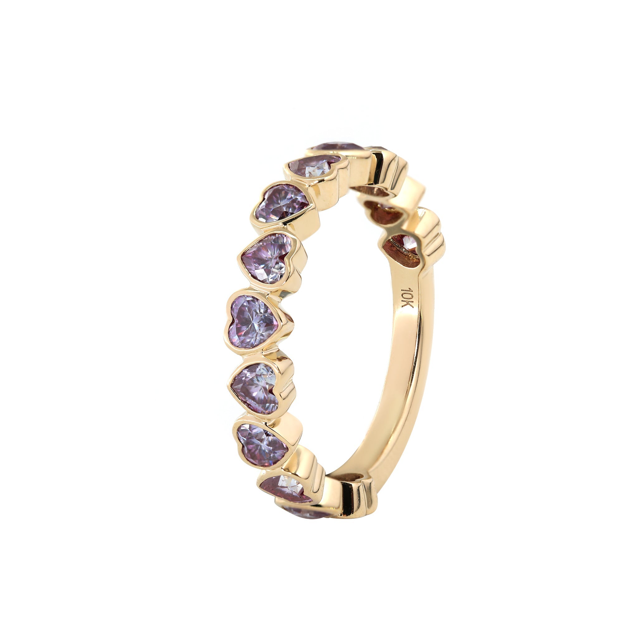 10K Yellow Gold 3*3mm Heart Purple Lab Moissanite Bezel - Set 3/4 Eternity Ring - MMR