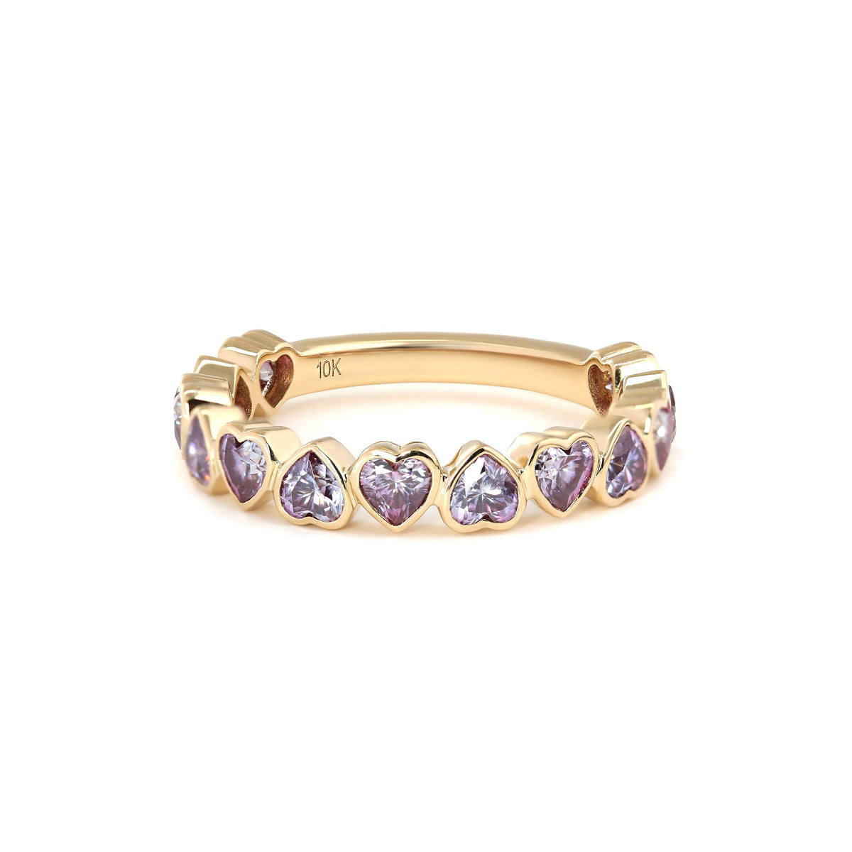 10K Yellow Gold 3*3mm Heart Purple Lab Moissanite Bezel - Set 3/4 Eternity Ring - MMR