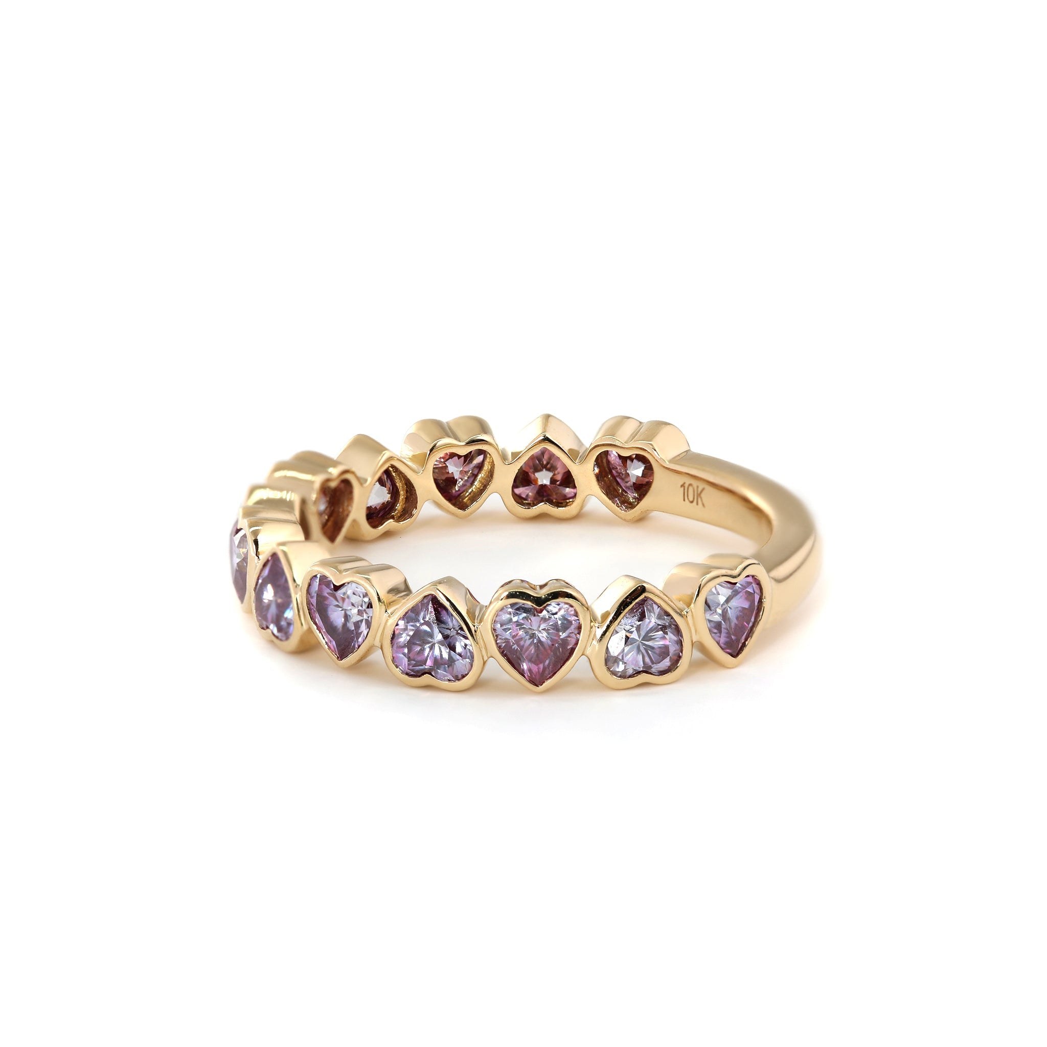 10K Yellow Gold 3*3mm Heart Purple Lab Moissanite Bezel - Set 3/4 Eternity Ring - MMR