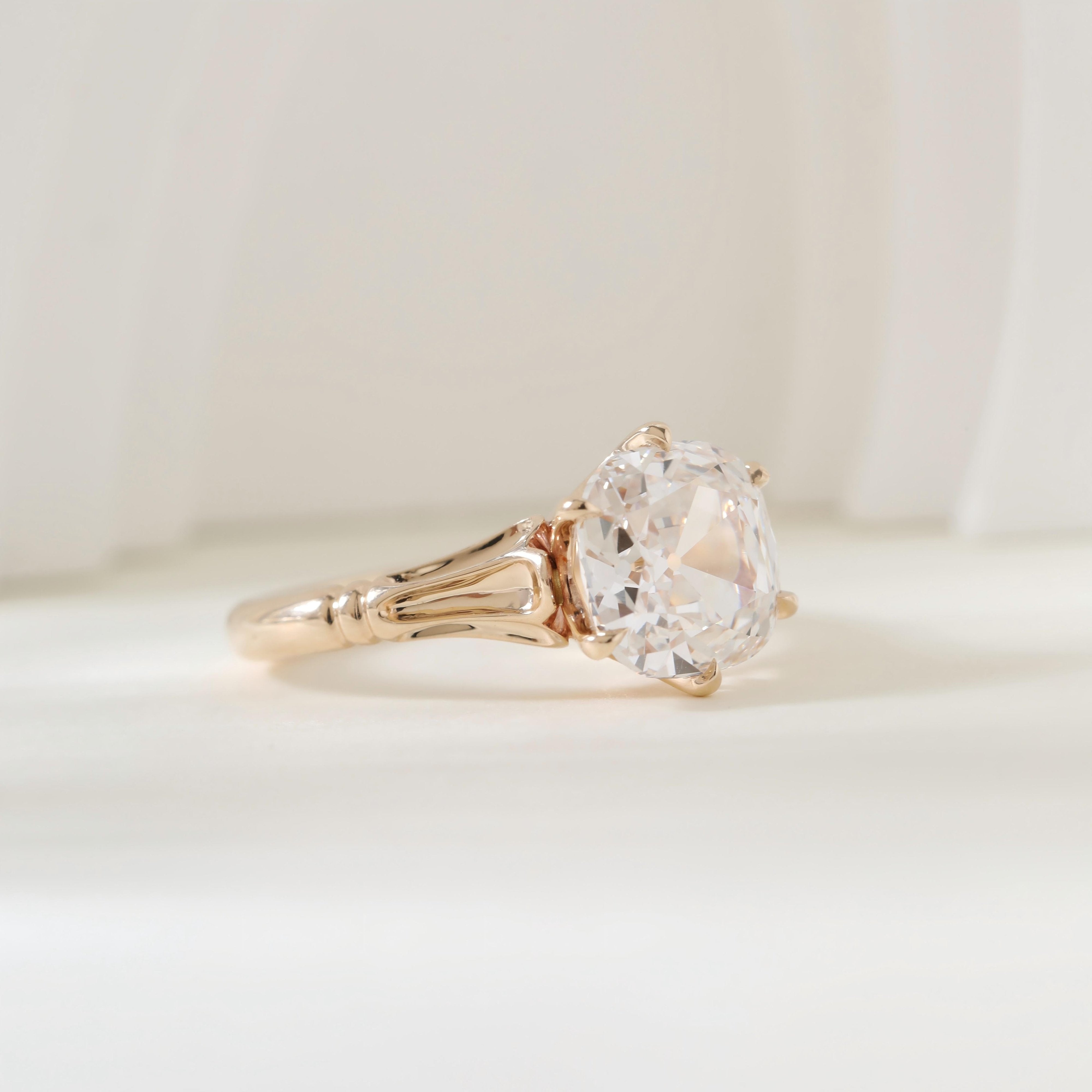 10K Yellow Gold 3.47ct Old Mine Cut Lab Diamond Solitairte Ring - MMR