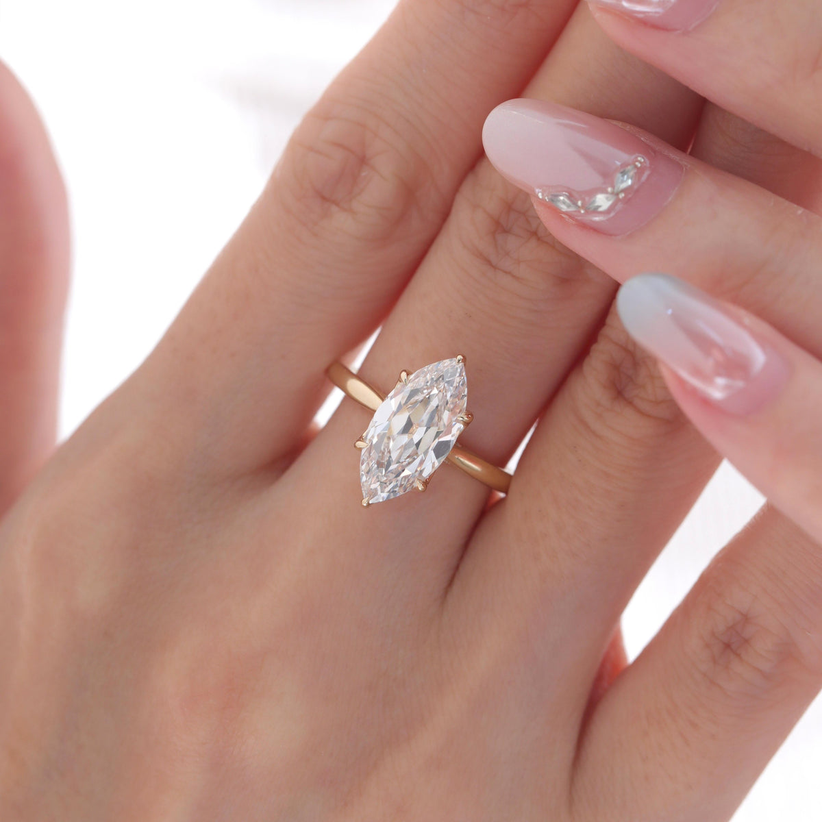 10K Yellow Gold 3.56ct Marquise Cut Lab Diamond Tulip Basket Ring - MMR