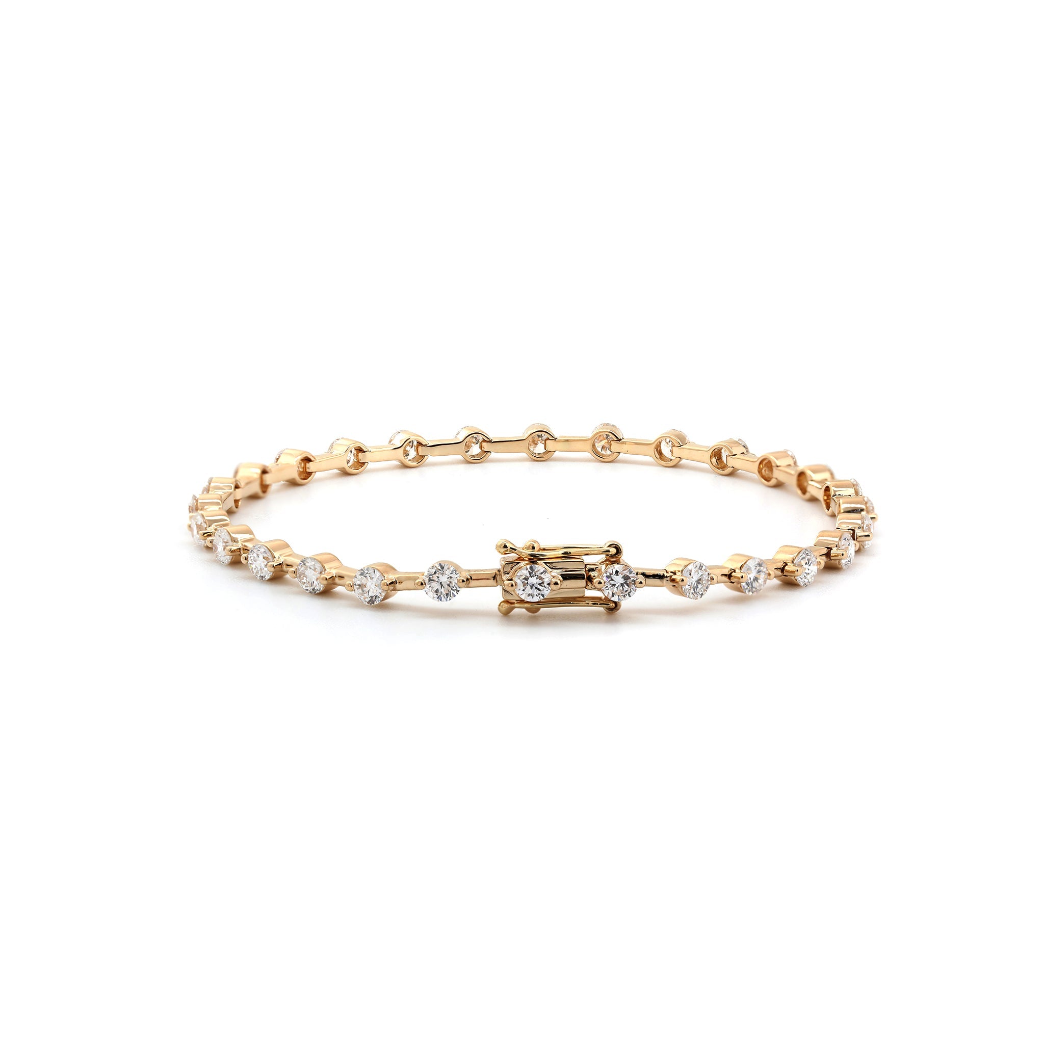 10K Yellow Gold 3mm Round Lab Diamond 4 Prong Basket Station Bracelet - MMR