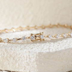 10K Yellow Gold 3mm Round Lab Diamond 4 Prong Basket Station Bracelet - MMR