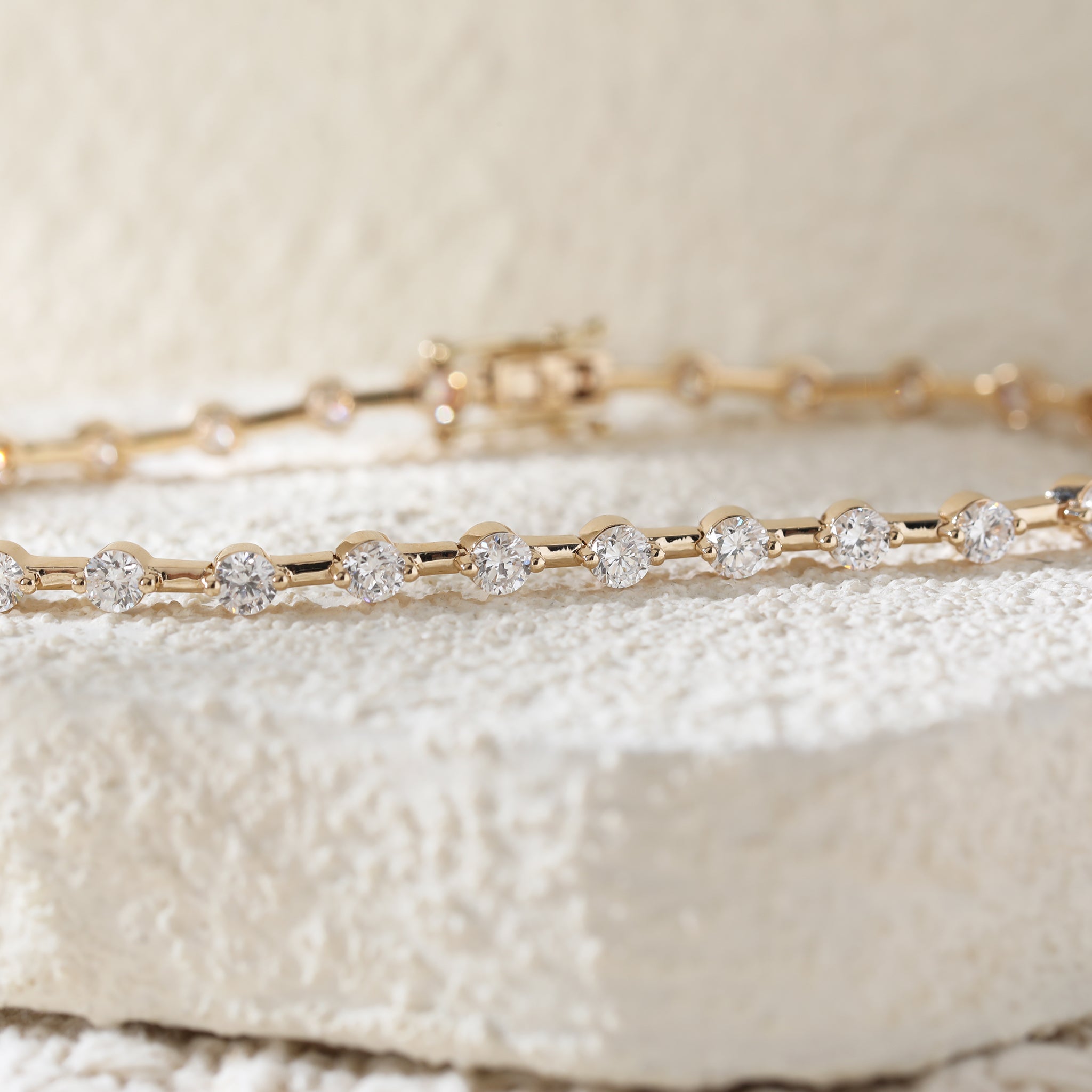 10K Yellow Gold 3mm Round Lab Diamond 4 Prong Basket Station Bracelet - MMR