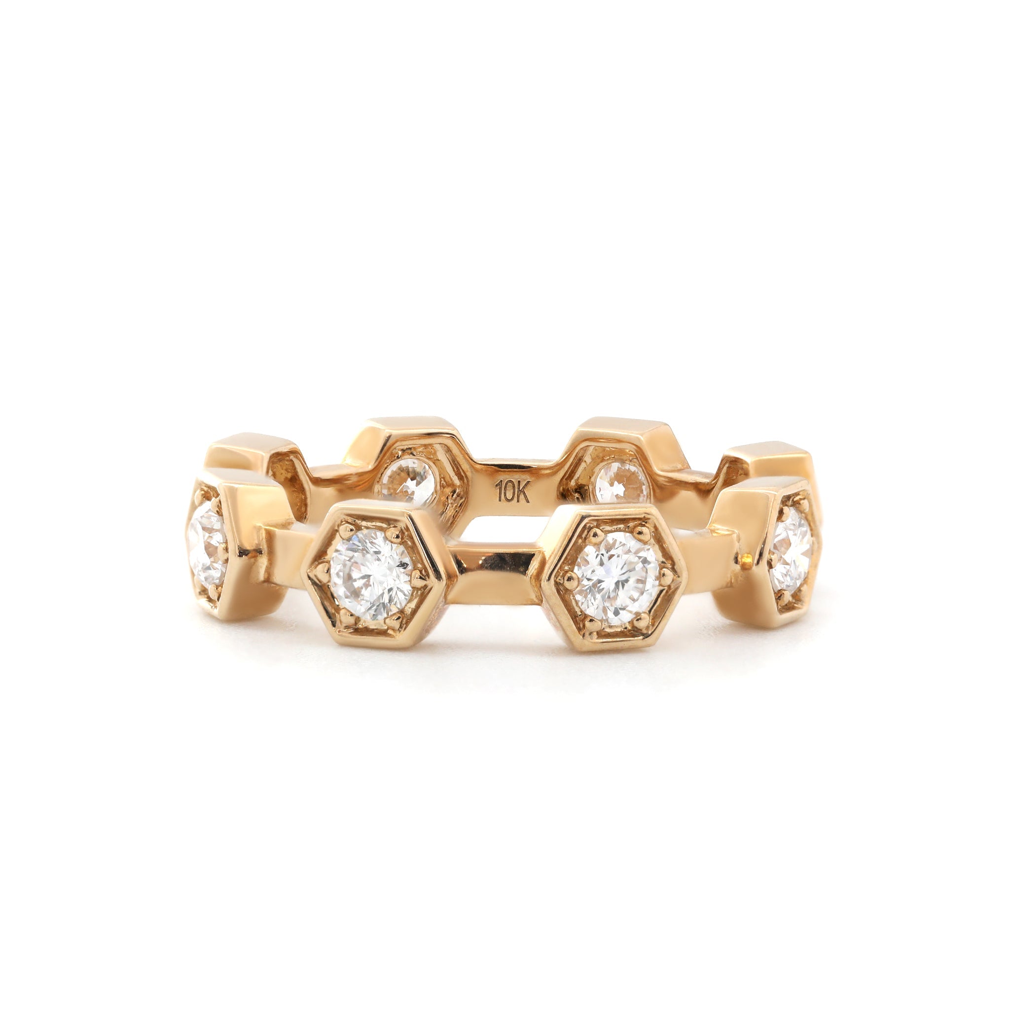 10K Yellow Gold 3mm Round Lab Diamond Hexagon Bezel Set Eternity Band (US6 Unresizable) - MMR