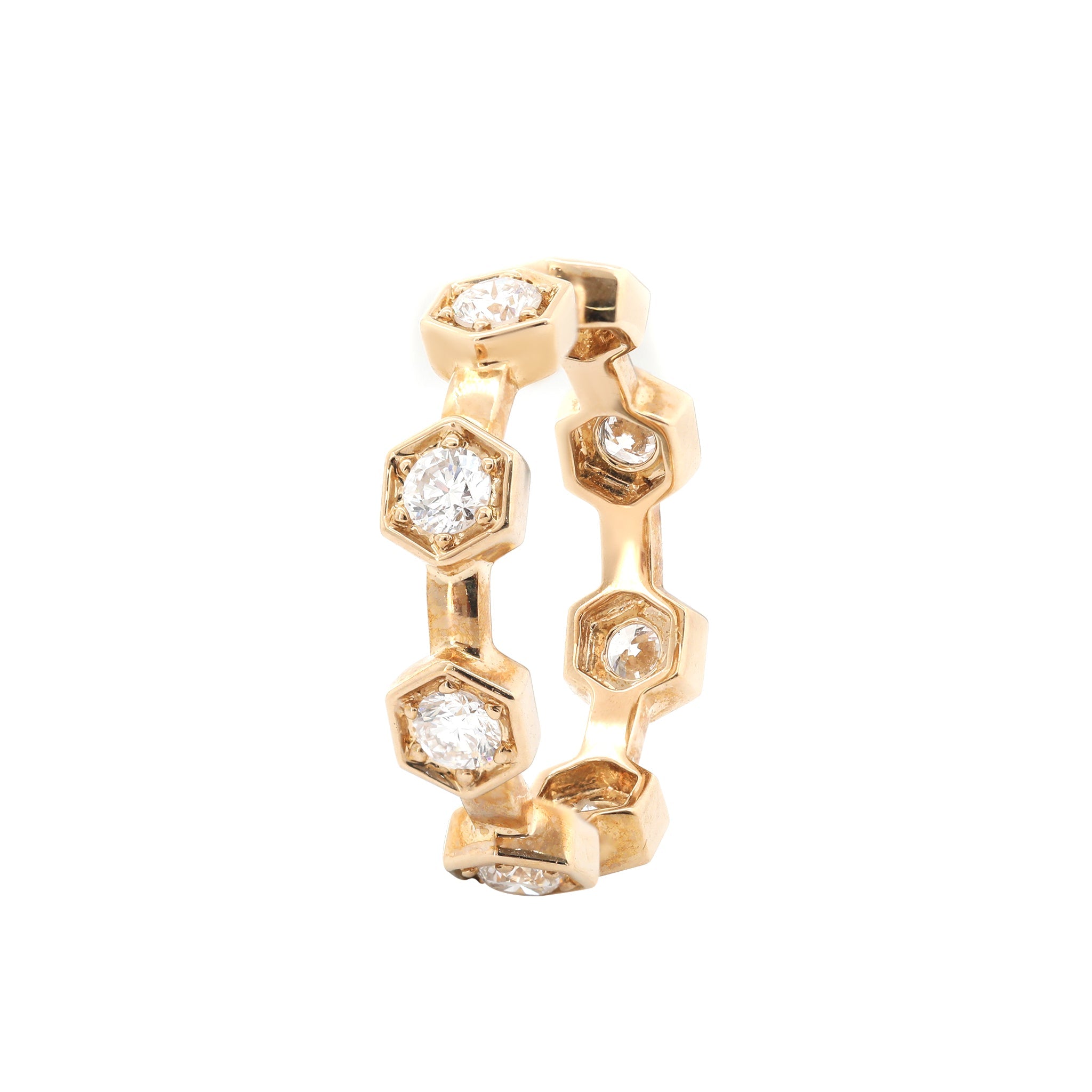 10K Yellow Gold 3mm Round Lab Diamond Hexagon Bezel Set Eternity Band (US6 Unresizable) - MMR