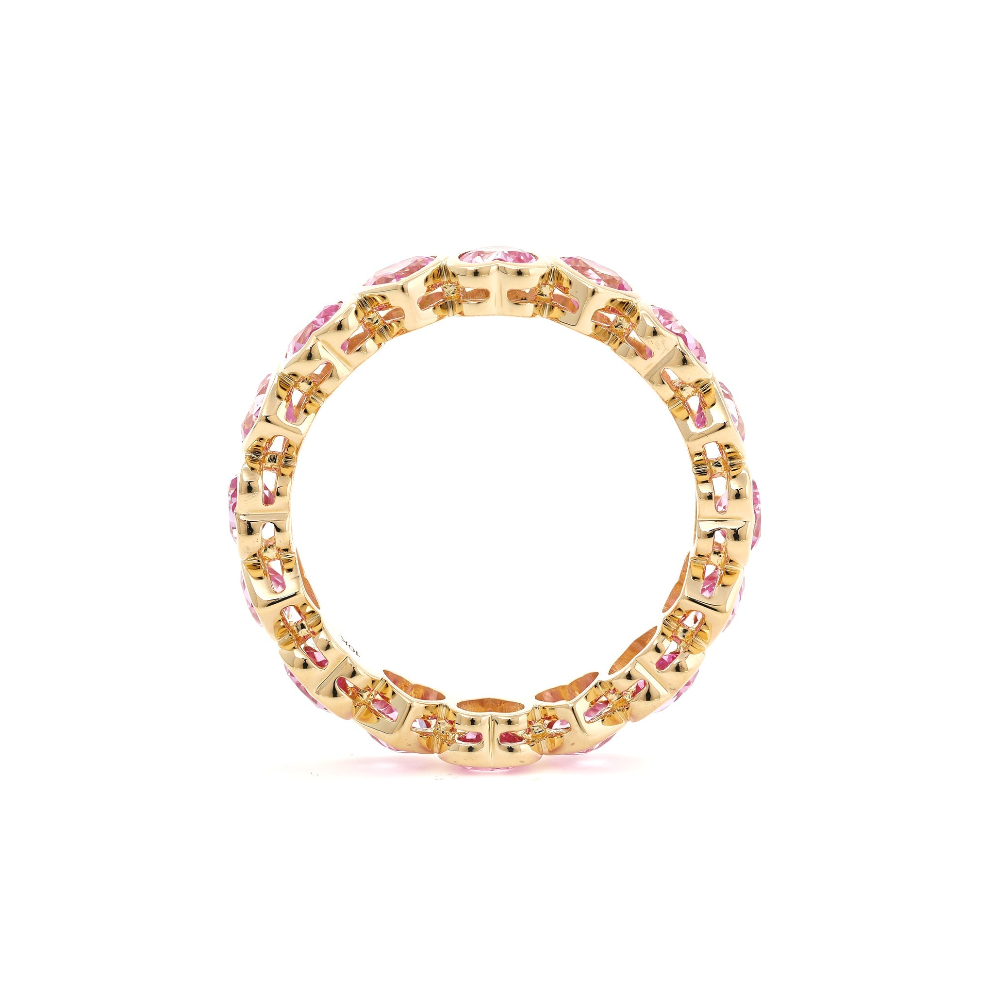 10K Yellow Gold 4*4mm Heart Lab Sapphire Bezel - Set Full Eternity Ring (US10 Unresizable) - MMR