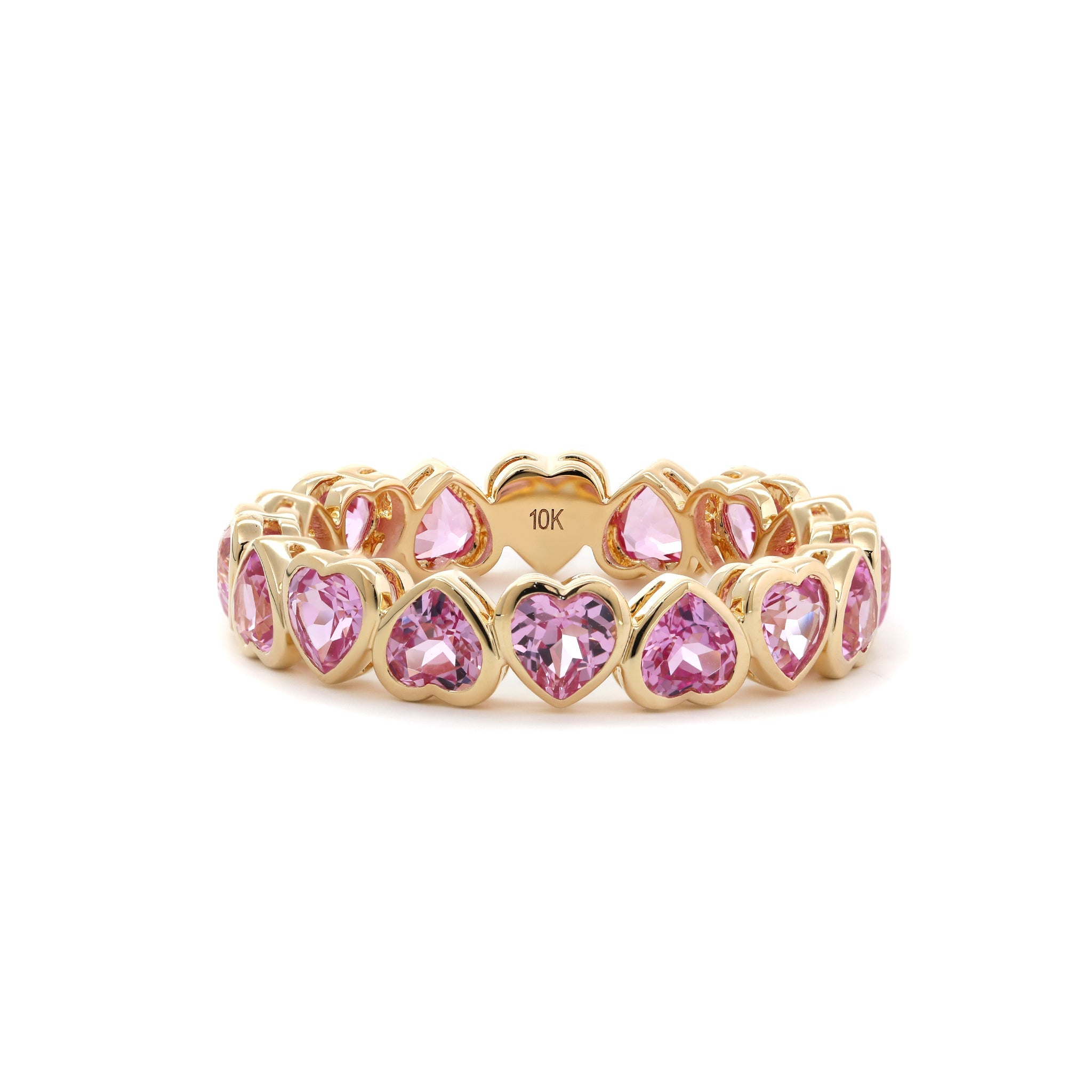 10K Yellow Gold 4*4mm Heart Lab Sapphire Bezel - Set Full Eternity Ring (US10 Unresizable) - MMR
