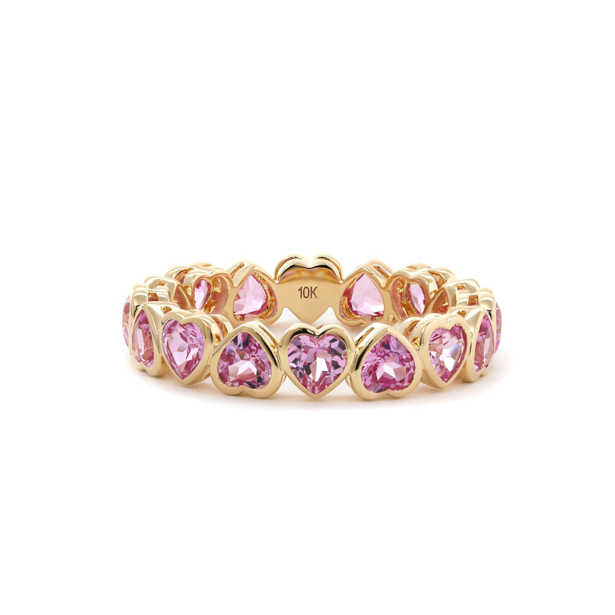 10K Yellow Gold 4*4mm Heart Lab Sapphire Bezel - Set Full Eternity Ring (US10 Unresizable) - MMR