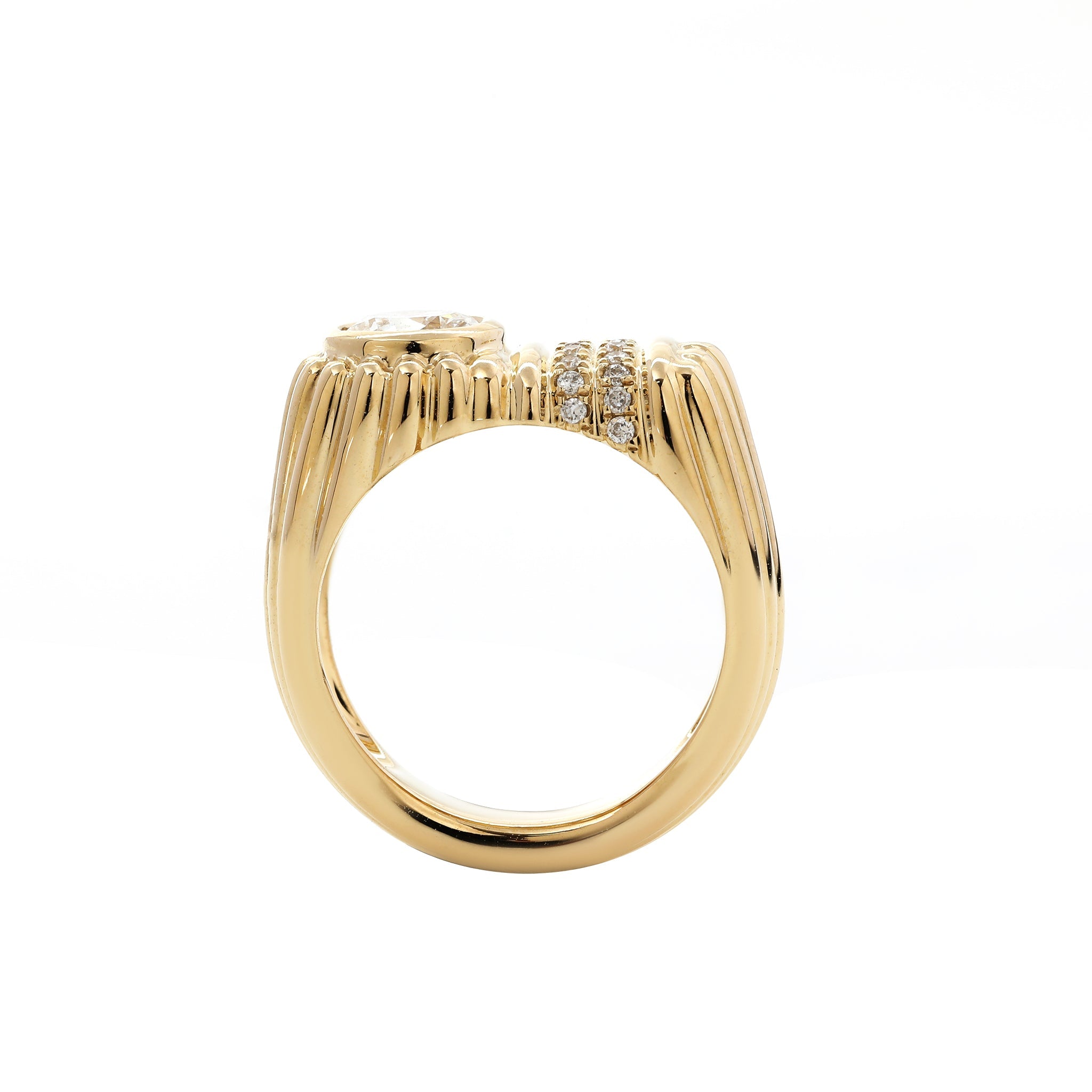10K Yellow Gold 5mm Round Brilliant Multi - Row Ribbed Donut Band Ring (US2.25) - MMR