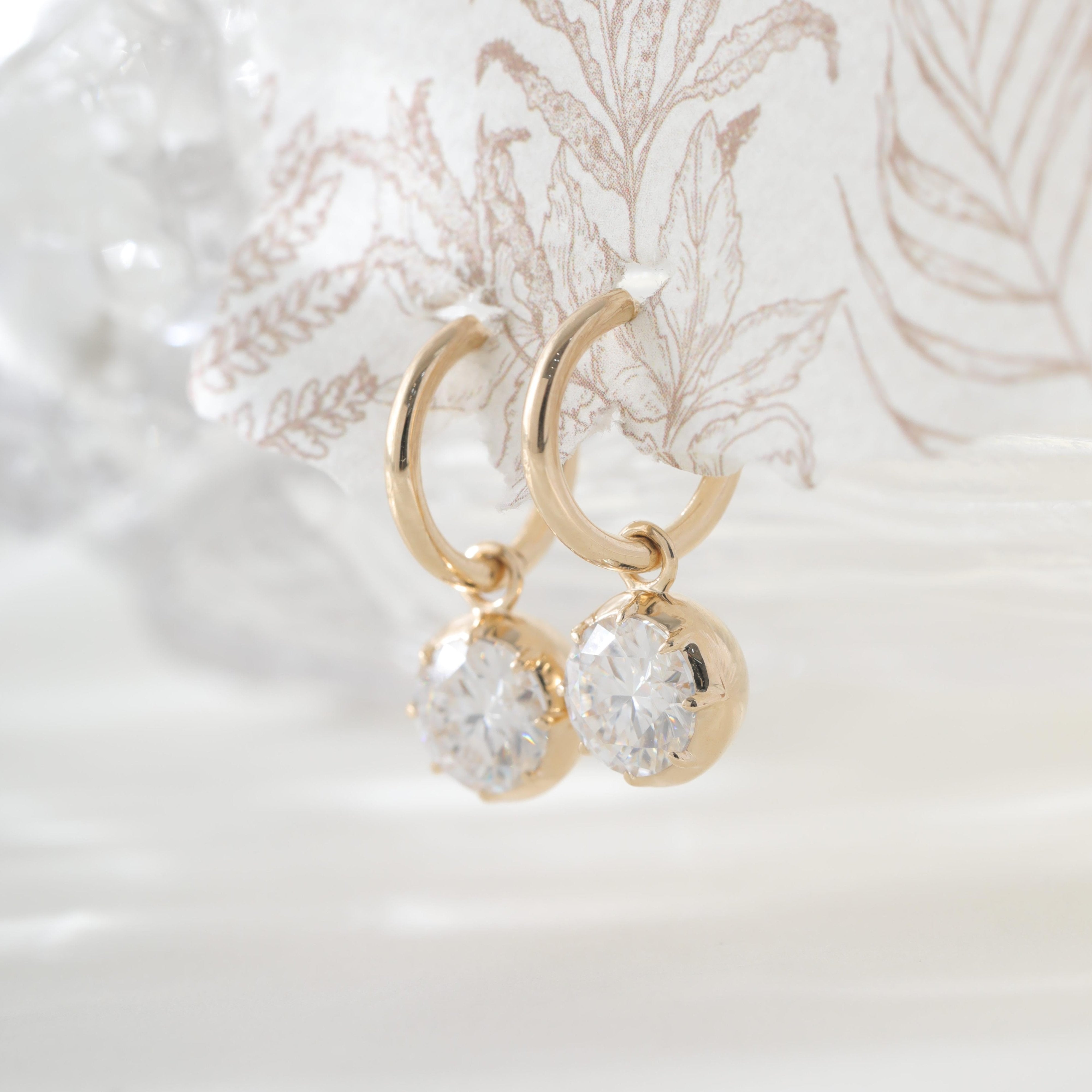 10K Yellow Gold 6.5mm Round Cut Moissanite Drop Earrings - MMR