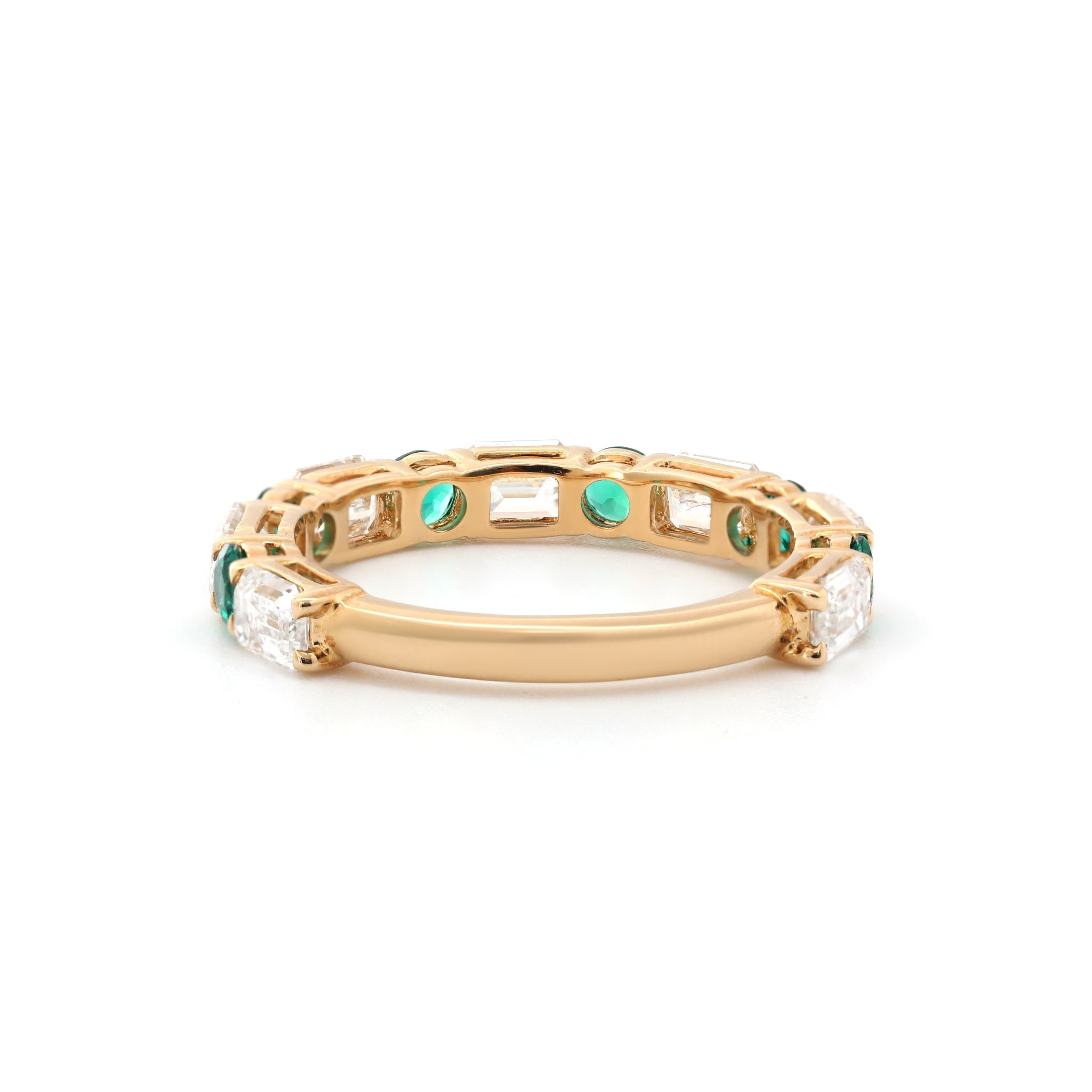 10K Yellow Gold Emerald Cut Lab Diamond and Round Emerald 3/4 Eternity Ring - MMR