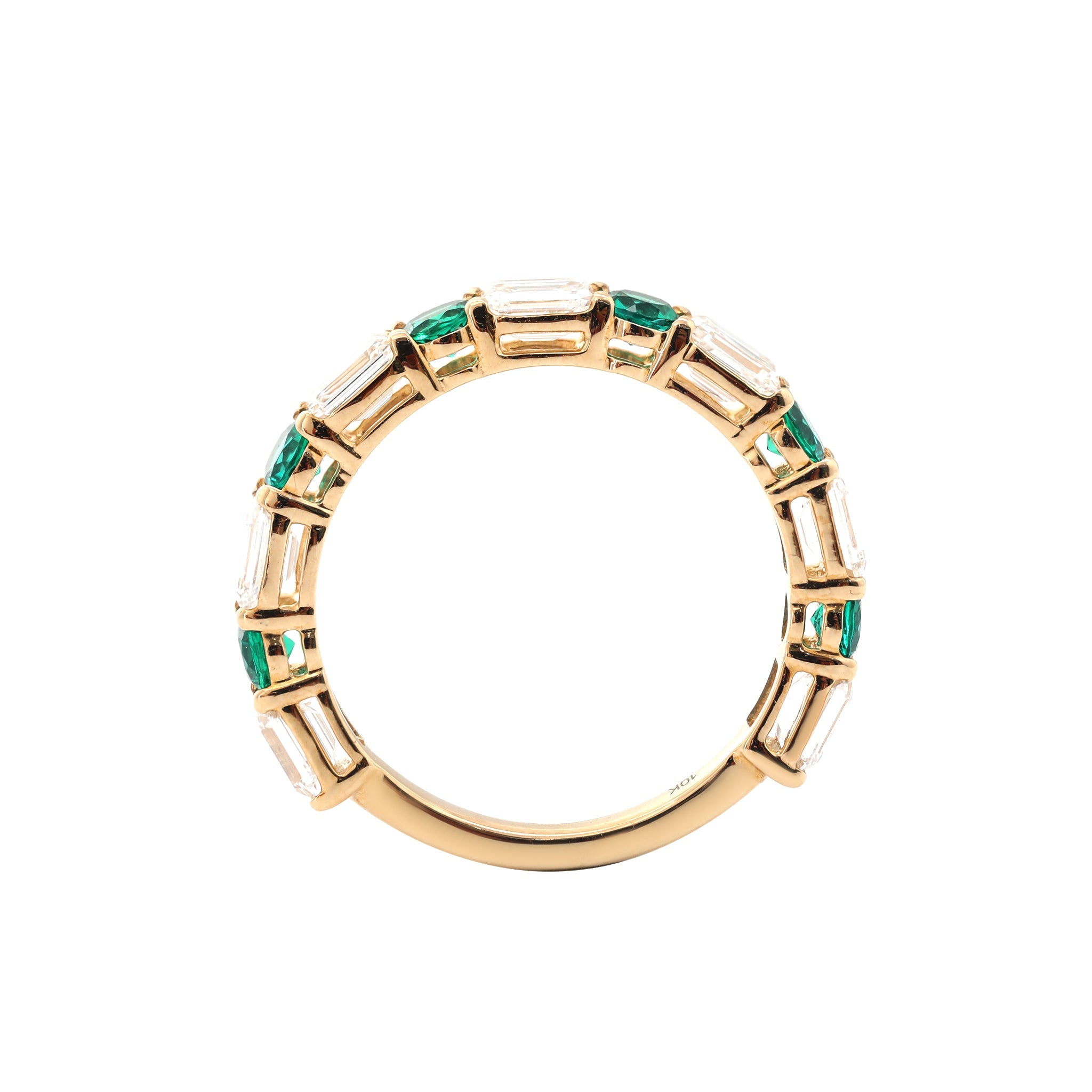 10K Yellow Gold Emerald Cut Lab Diamond and Round Emerald 3/4 Eternity Ring - MMR