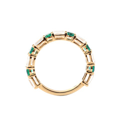 10K Yellow Gold Emerald Cut Lab Diamond and Round Emerald 3/4 Eternity Ring - MMR