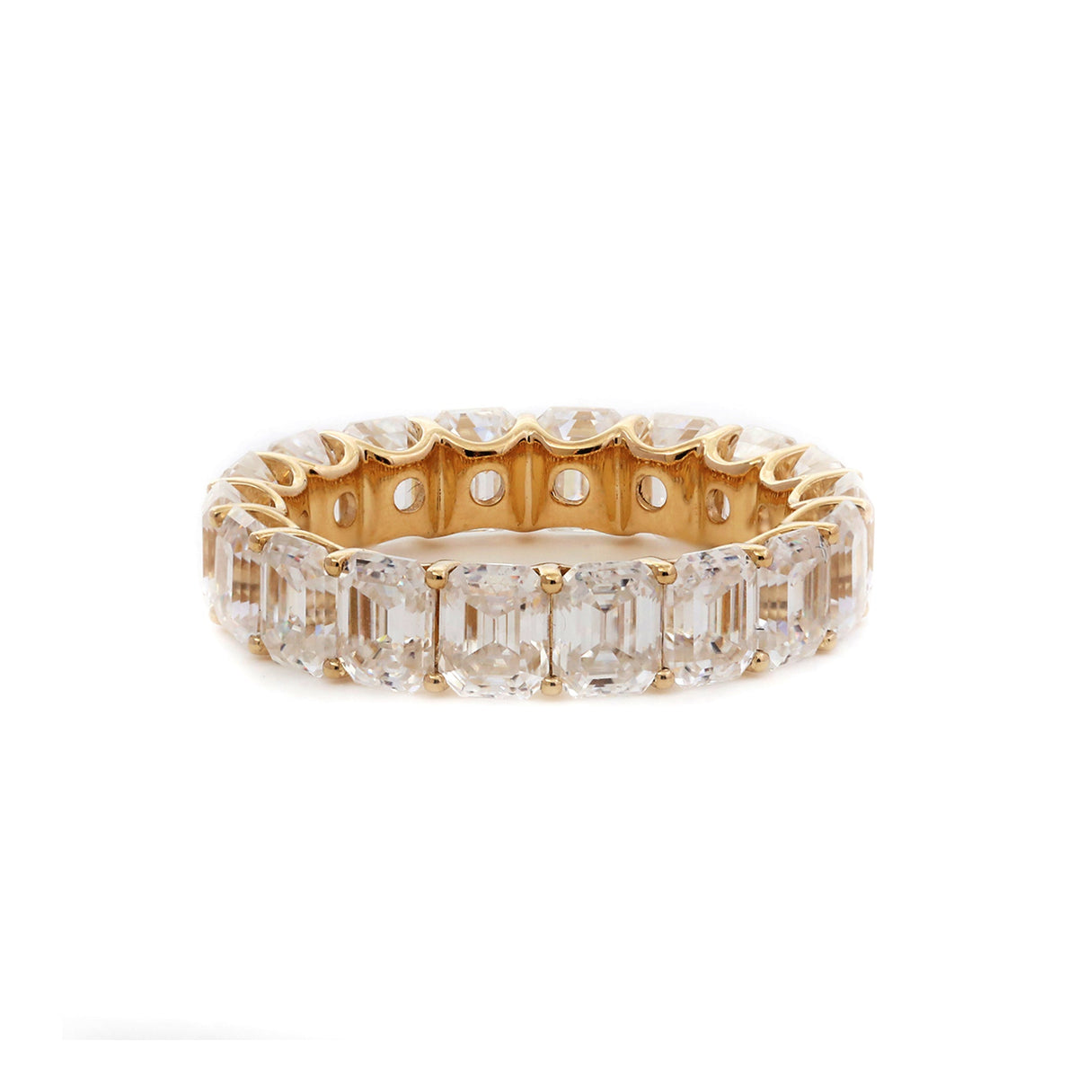 10K Yellow Gold Emerald - Cut Moissanite Eternity Band with U - Prong Setting （US8 Unresizable) - MMR