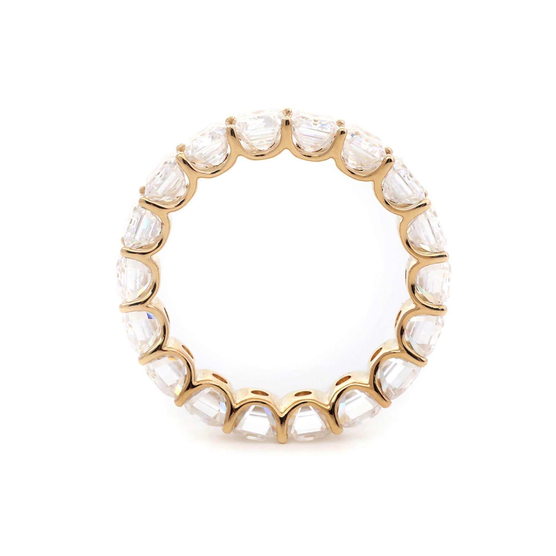 10K Yellow Gold Emerald - Cut Moissanite Eternity Band with U - Prong Setting （US8 Unresizable) - MMR