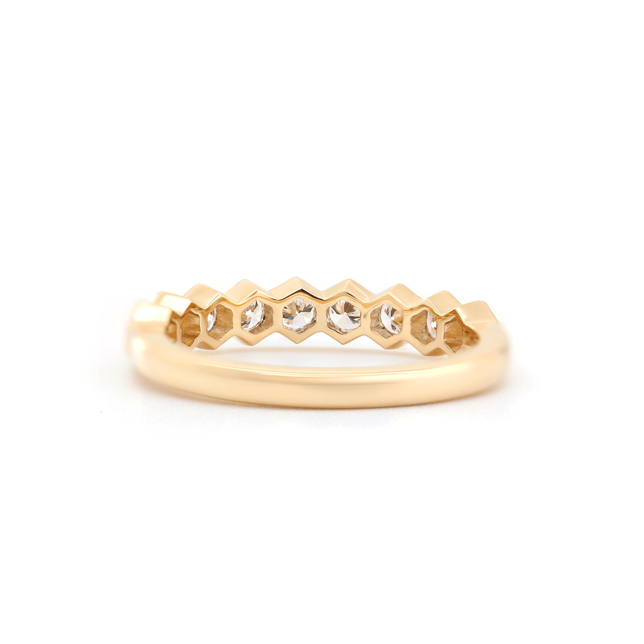 10K Yellow Gold Lab Diamond Hexagon Shape Design Bezel Set Half Eternity Band - MMR