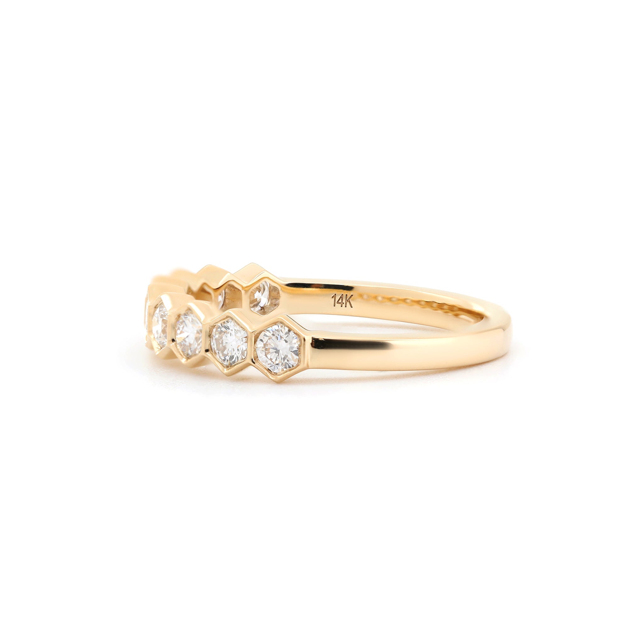 10K Yellow Gold Lab Diamond Hexagon Shape Design Bezel Set Half Eternity Band - MMR