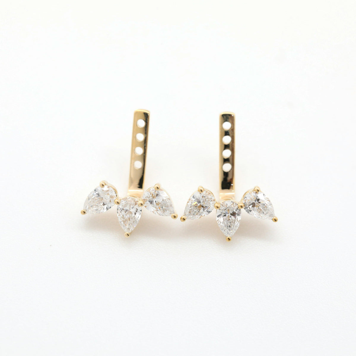 10K Yellow Gold Pear Lab Diamond 3 Stone Ear Jackets - MMR