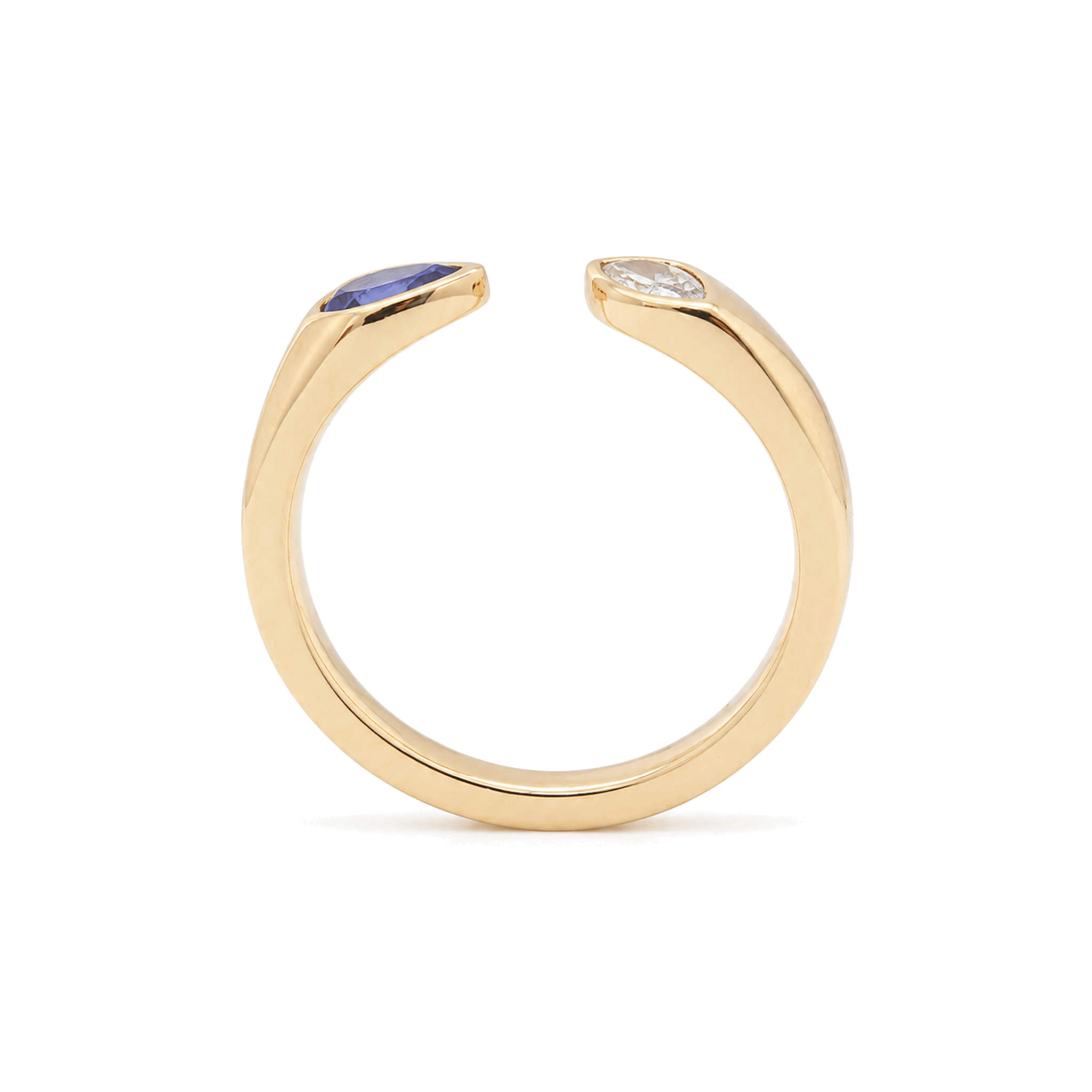 10K Yellow Gold Pear Sapphire and Marquise Lab Diamond Bezel Open Ring - MMR