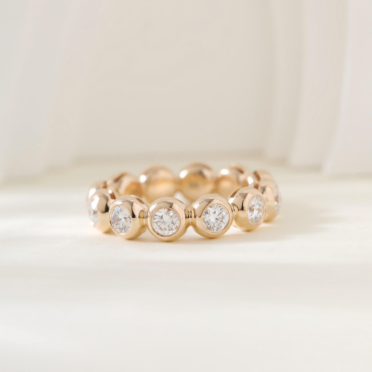 10K Yellow Gold Round Cut Lab Diamond Bezel Eternity Ring (US5 Unresizable) - MMR