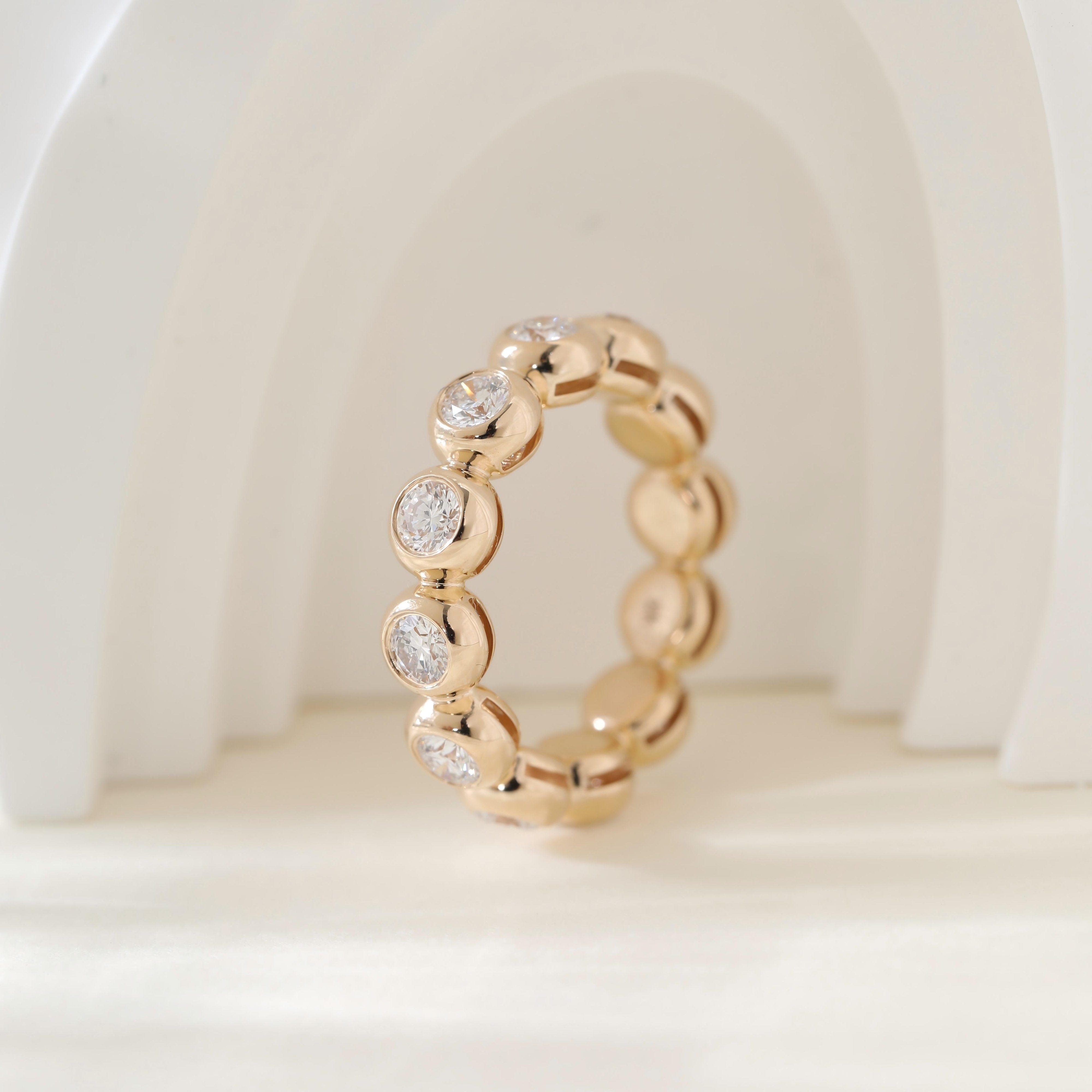 10K Yellow Gold Round Cut Lab Diamond Bezel Eternity Ring (US5 Unresizable) - MMR