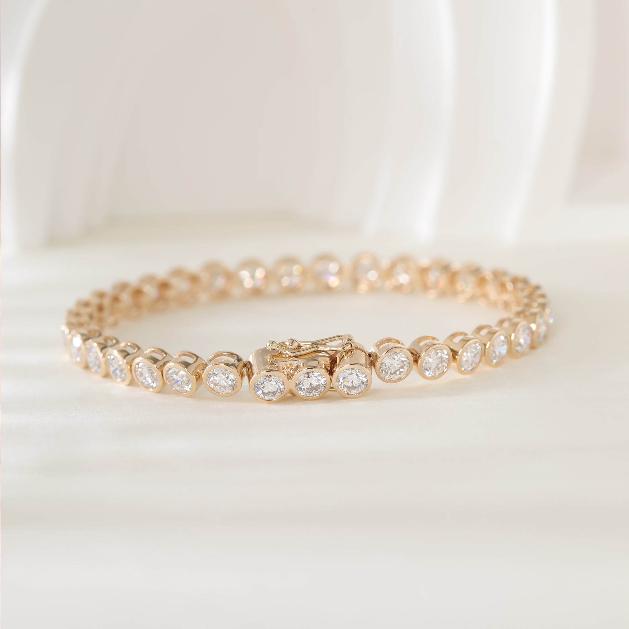 10K Yellow Gold Round Cut Lab Diamond Bezel Tennis Bracelet - MMR