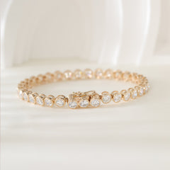 10K Yellow Gold Round Cut Lab Diamond Bezel Tennis Bracelet - MMR