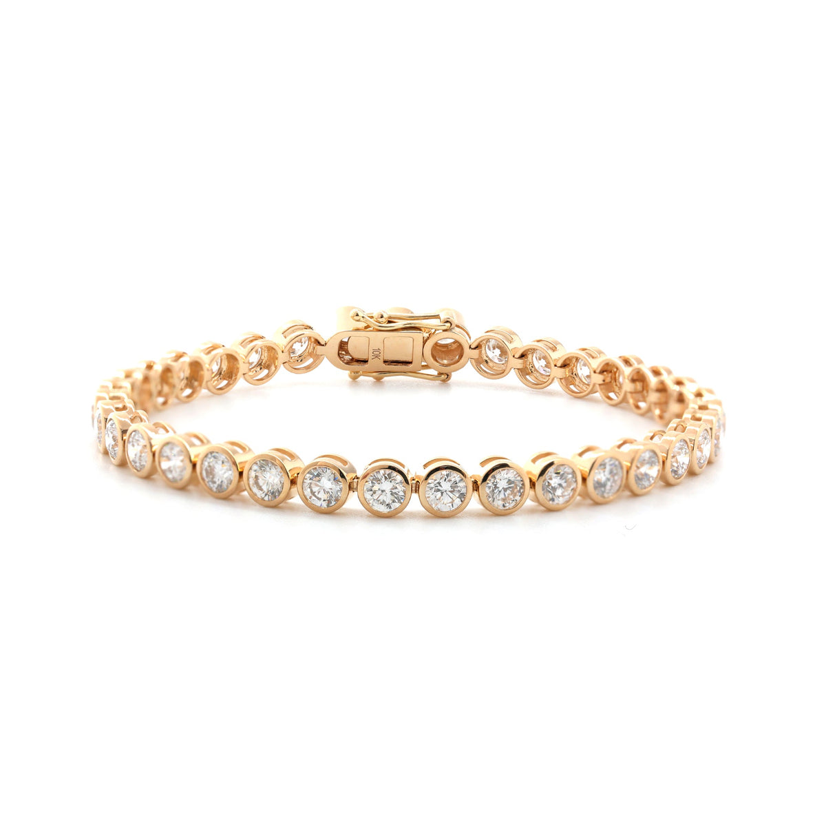 10K Yellow Gold Round Cut Lab Diamond Bezel Tennis Bracelet - MMR