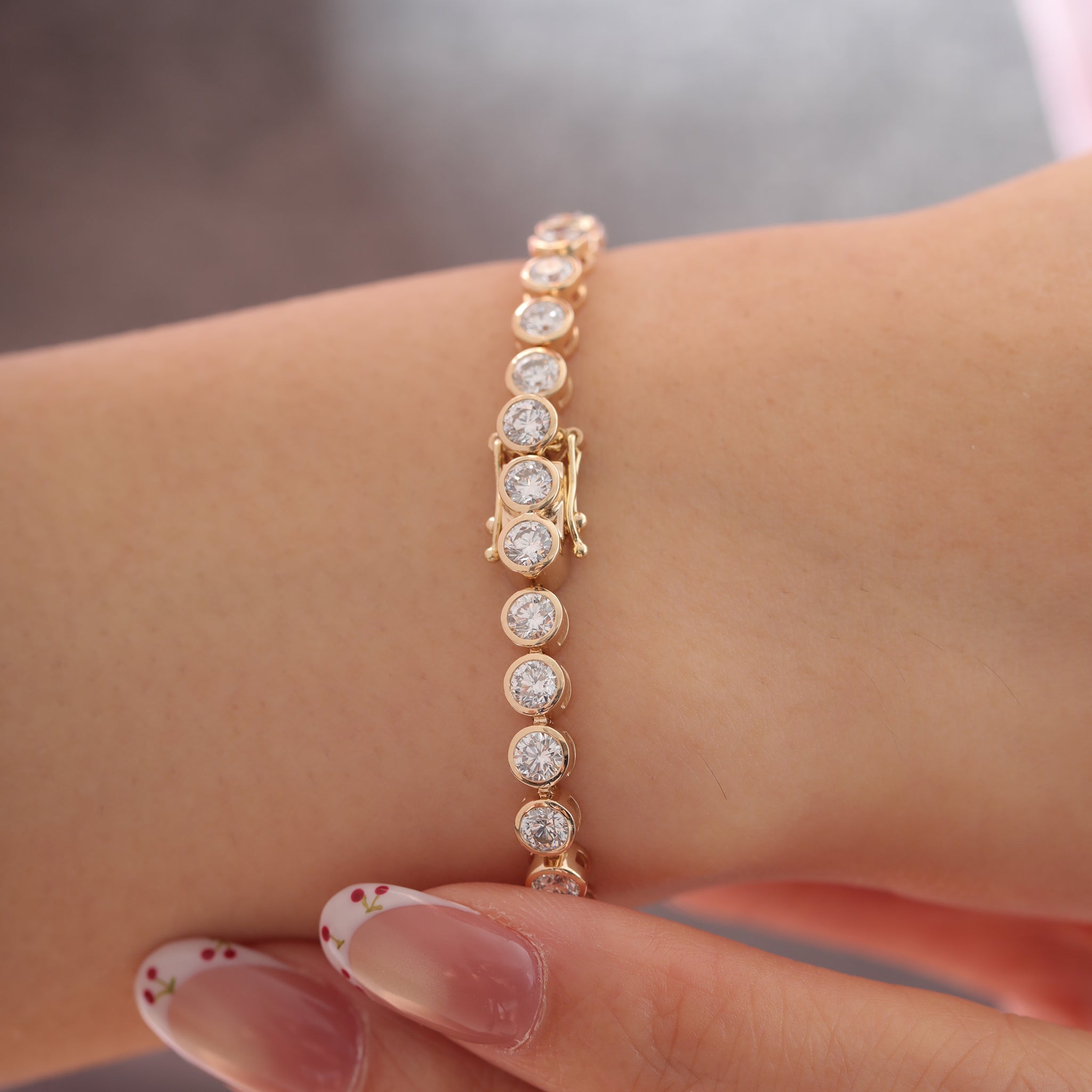 10K Yellow Gold Round Cut Lab Diamond Bezel Tennis Bracelet - MMR