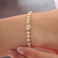 10K Yellow Gold Round Cut Lab Diamond Bezel Tennis Bracelet - MMR