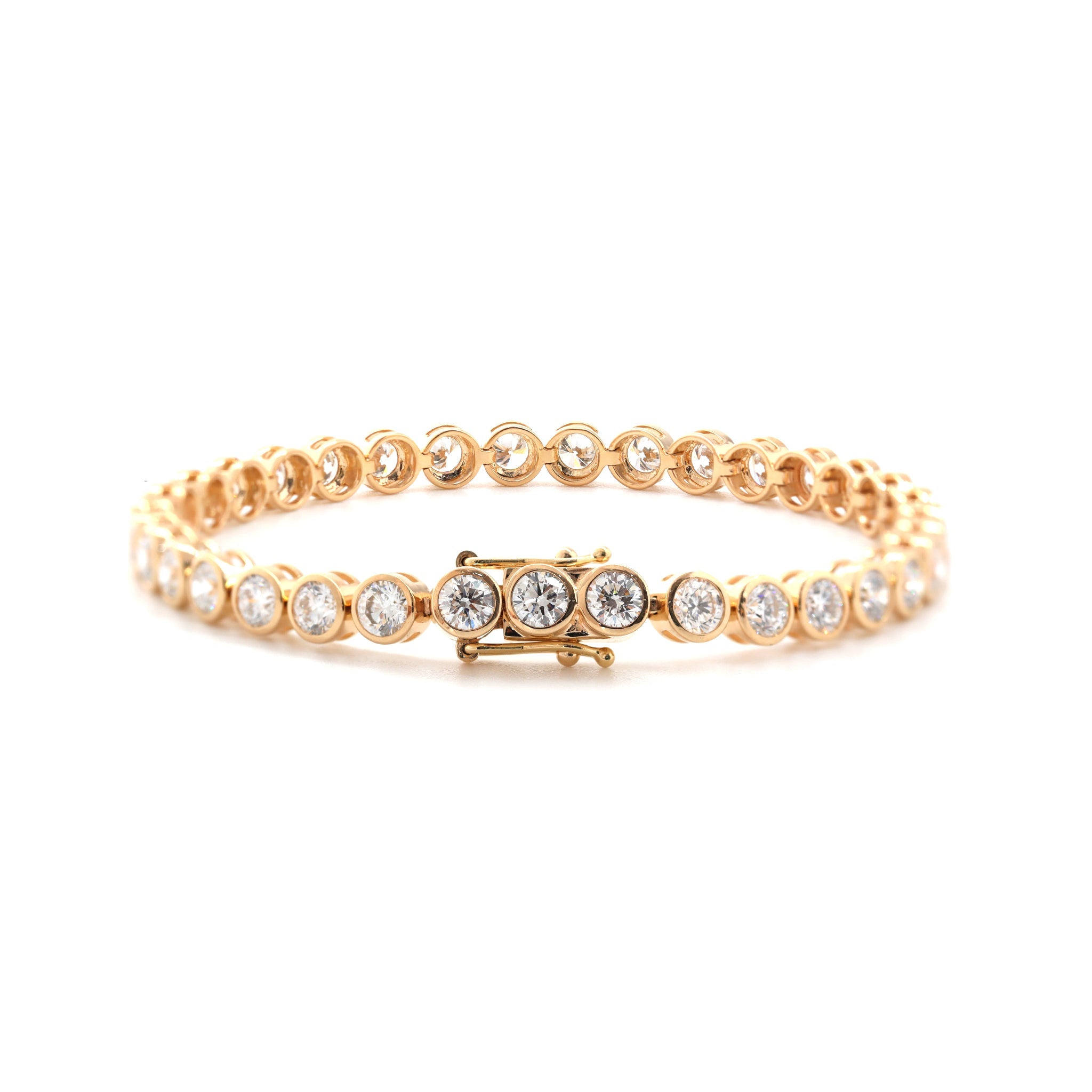 10K Yellow Gold Round Cut Lab Diamond Bezel Tennis Bracelet - MMR