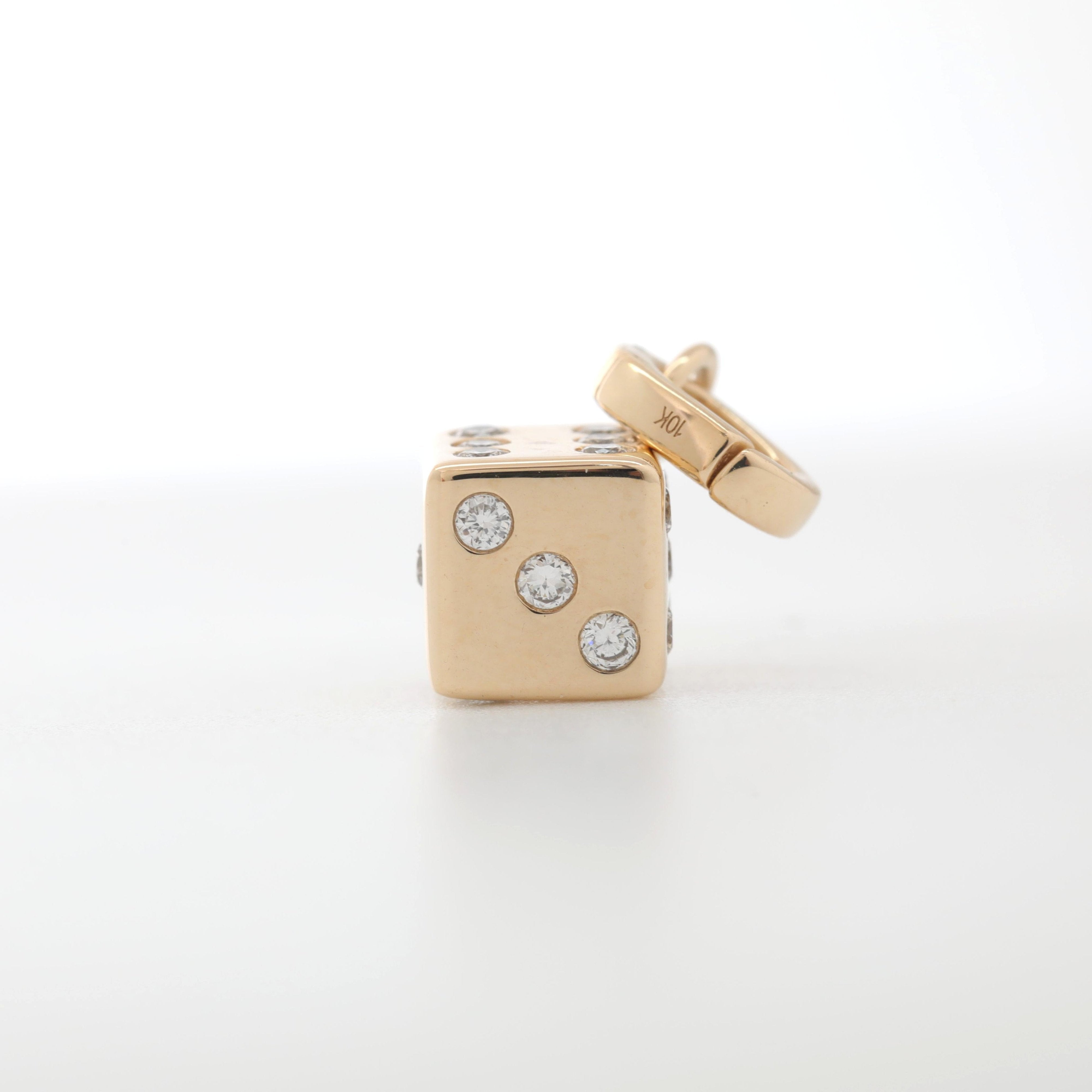 10K Yellow Gold Round Cut Lab Diamond Dice Pendant (Pendant only) - MMR