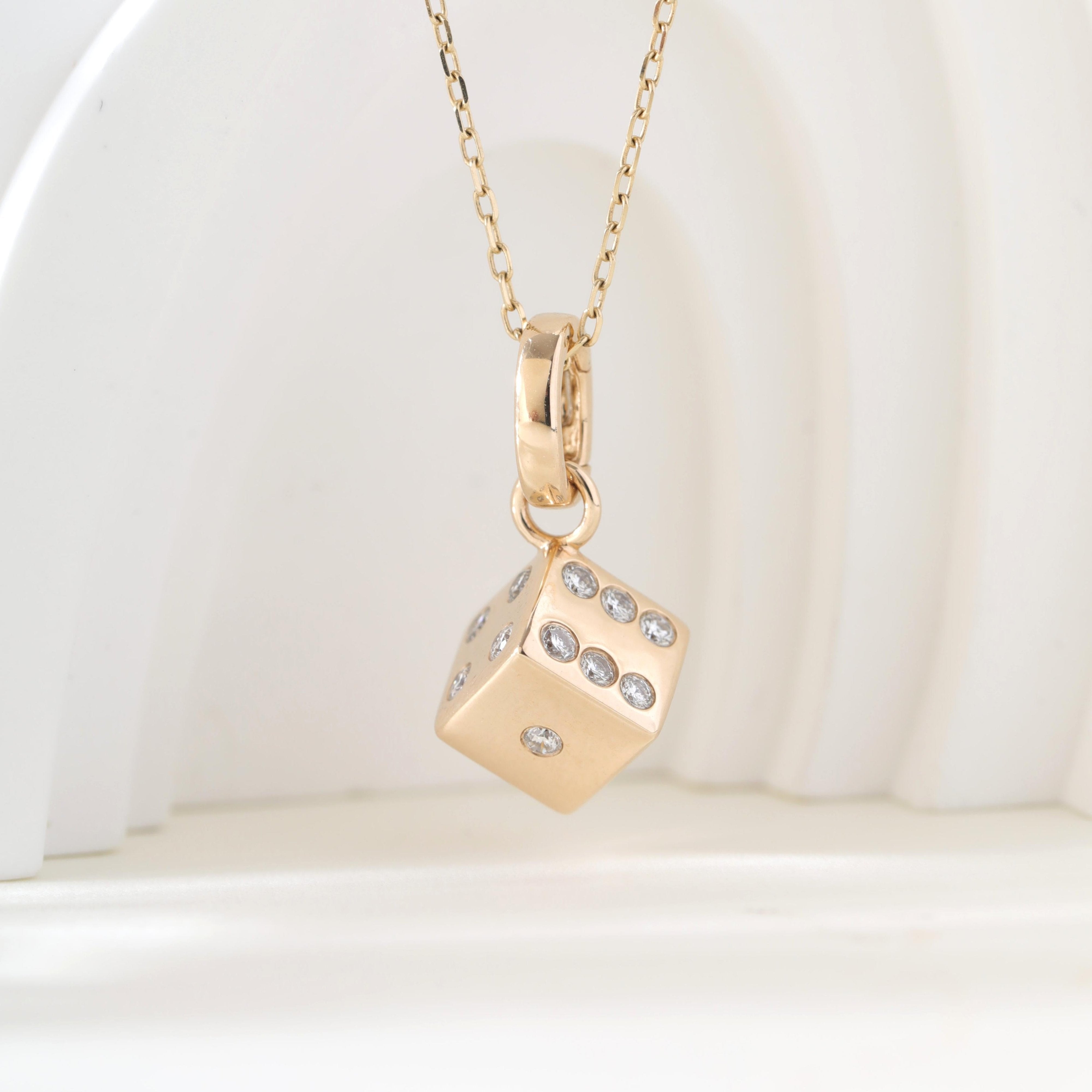 10K Yellow Gold Round Cut Lab Diamond Dice Pendant (Pendant only) - MMR