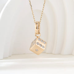 10K Yellow Gold Round Cut Lab Diamond Dice Pendant (Pendant only) - MMR