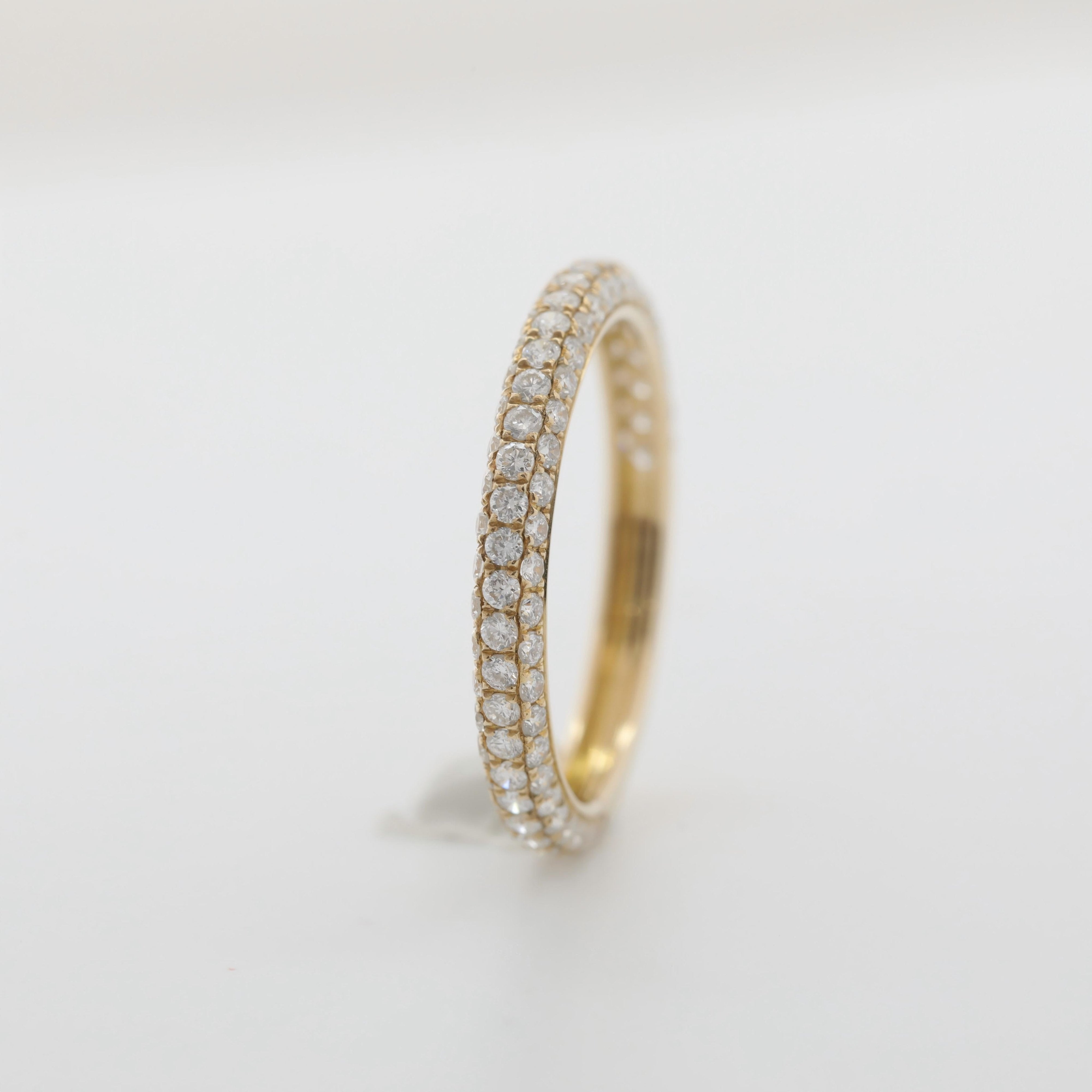 10K Yellow Gold Round Diamond Triple Pave Design 3/4 Eternity Ring - MMR